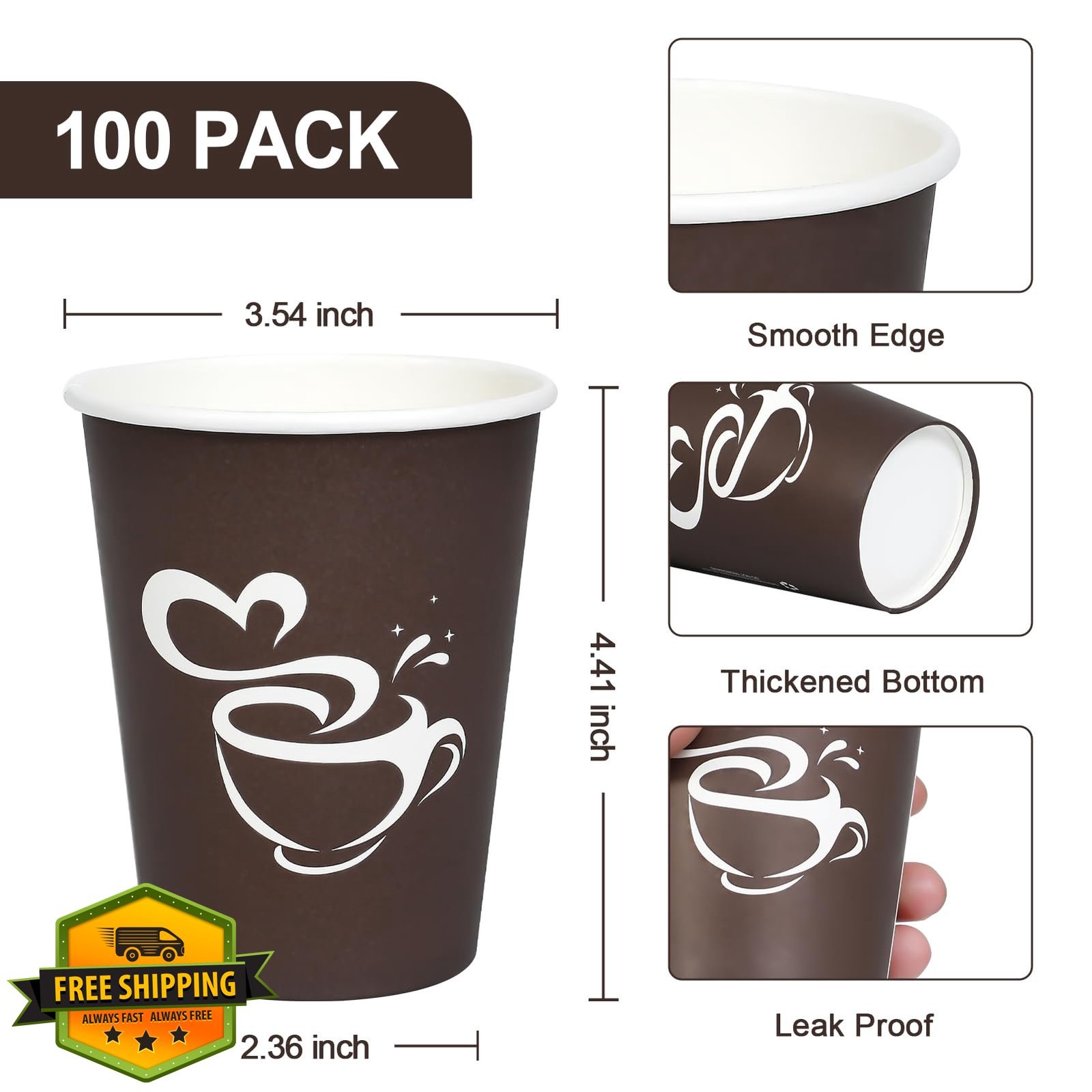 Clawsoff 100pk 12oz Paper Coffee Cups Hot Cold Beverage Disposable