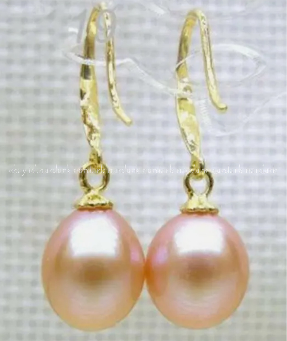 Elegant AAA 9-10mm Real Natural South Sea Pink Drop Pearl Earrings 14K Gold