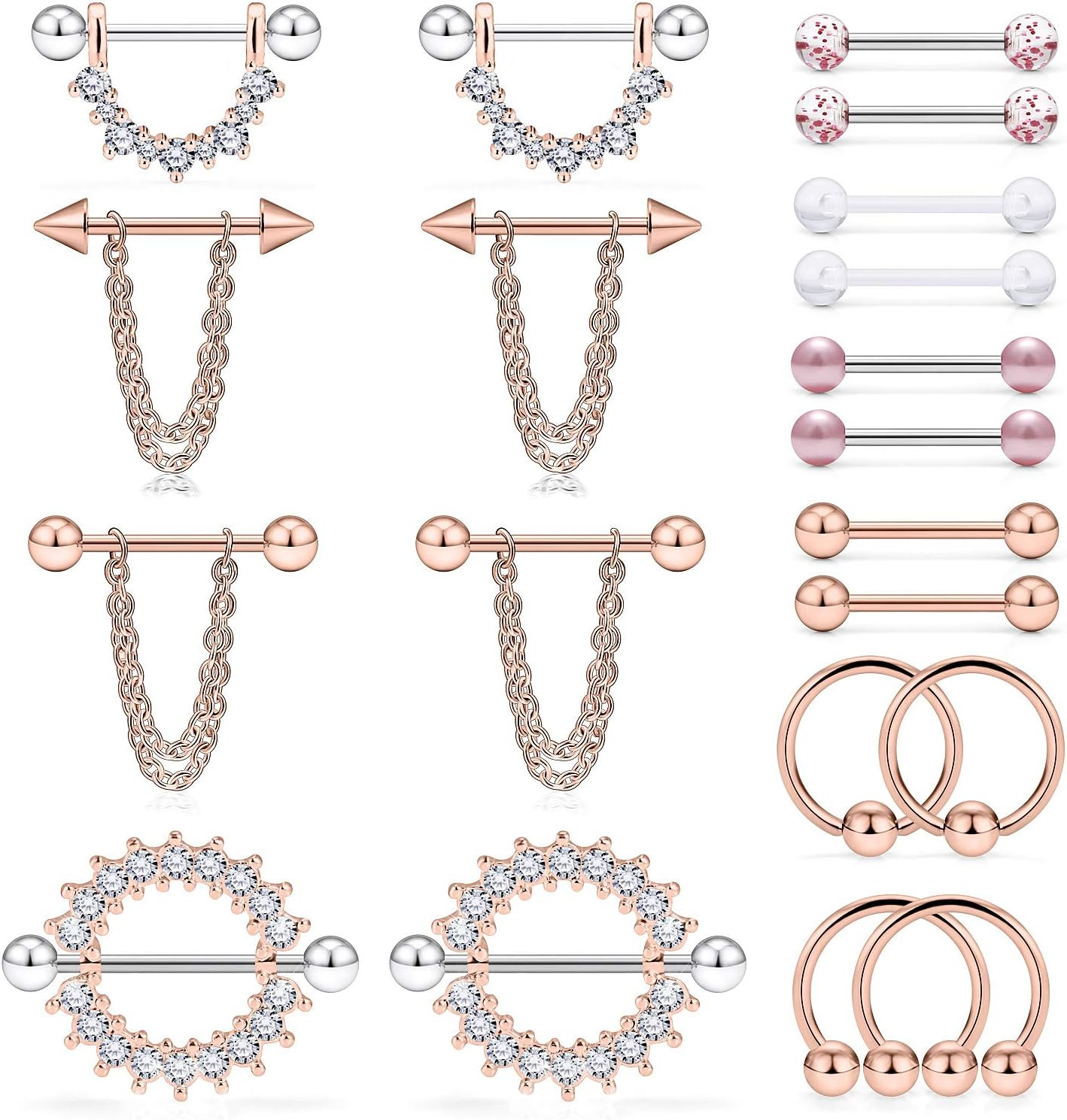 Surgical Steel Nipple Shield Rings Tongue Barbell Piercing Jewelry Retainer 14G 