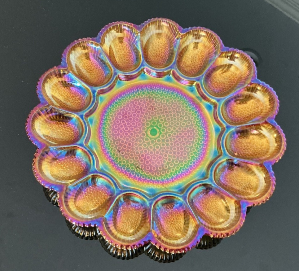 Indiana Carnival Glass Iridescent Hobnail Vintage 15 Deviled Egg Plate Tray DsVa
