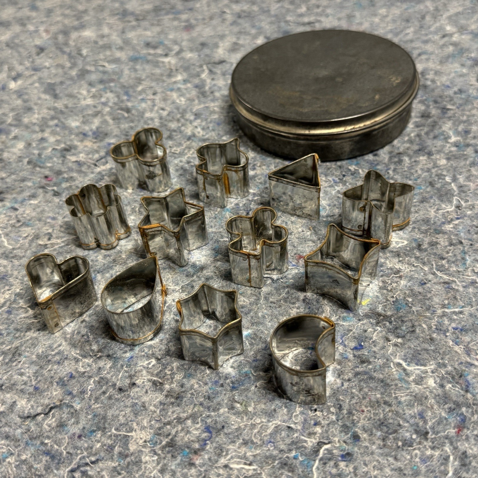 Vintage Mini Cookie Cutters In Round Tin