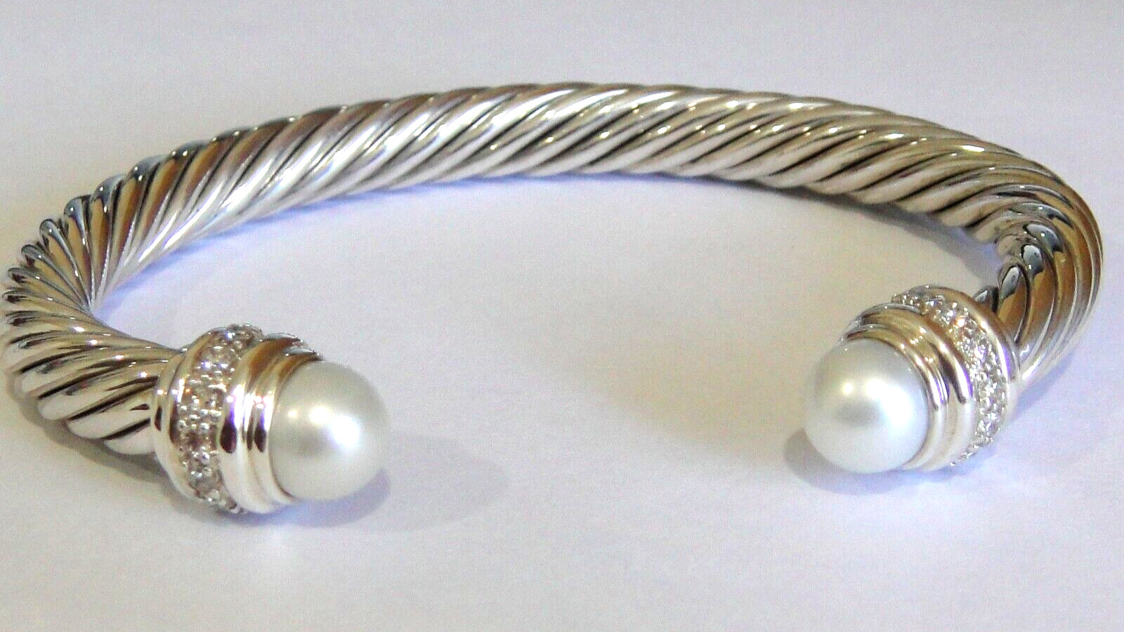 $1950 DAVID YURMAN SS PEARL DIAMOND BRACELET 7mm