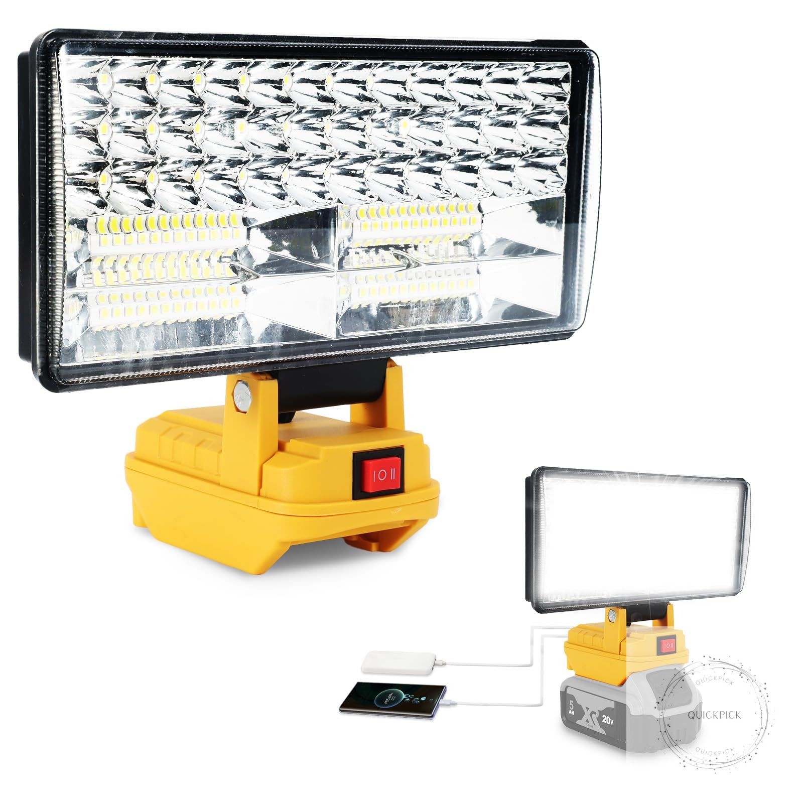 Cordless LED Work Light for Dewalt 20V Battery, 8" Portable LED Flood Light Flas