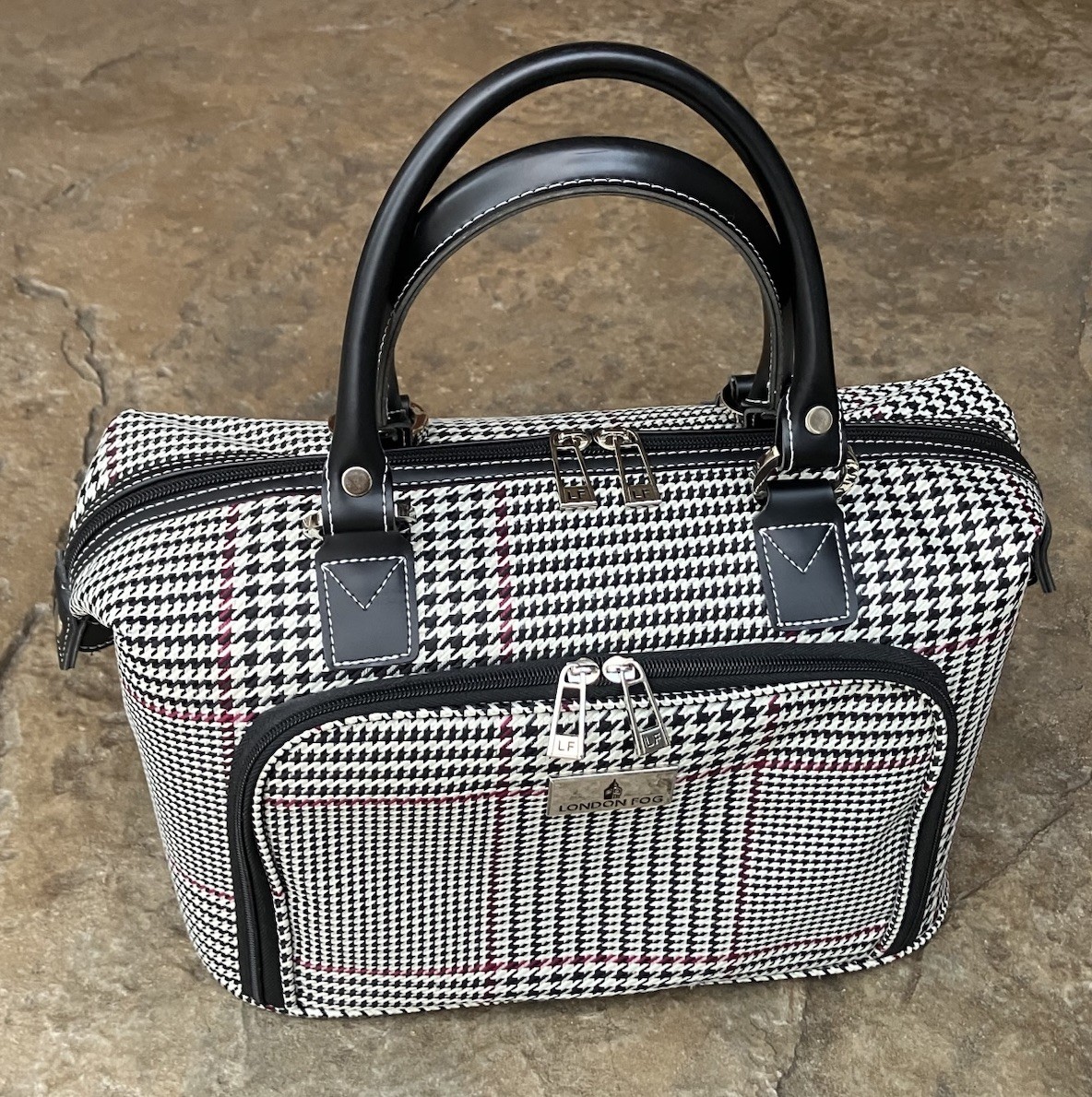 London Fog Luggage Travel Oxford Cabin Bag Carry On Houndstooth Black Red Check