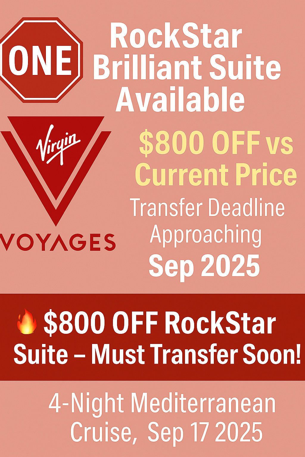 Virgin Voyages RockStar Suite – Brilliant Cabin Sep 17-21, 2025 | Save $800+