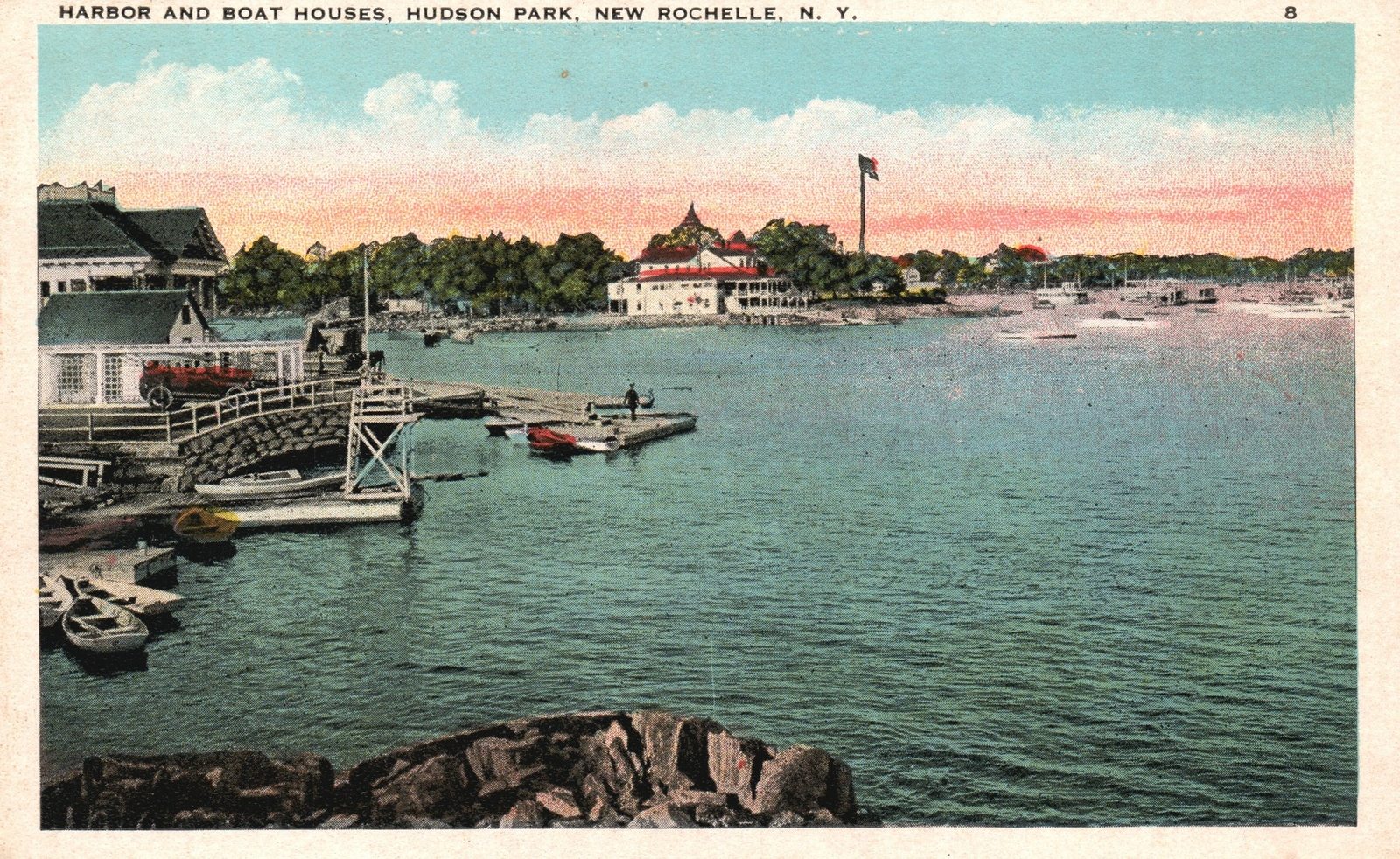 Harbor & Boat Houses Hudson Park New Rochelle New York Vintage Postcard