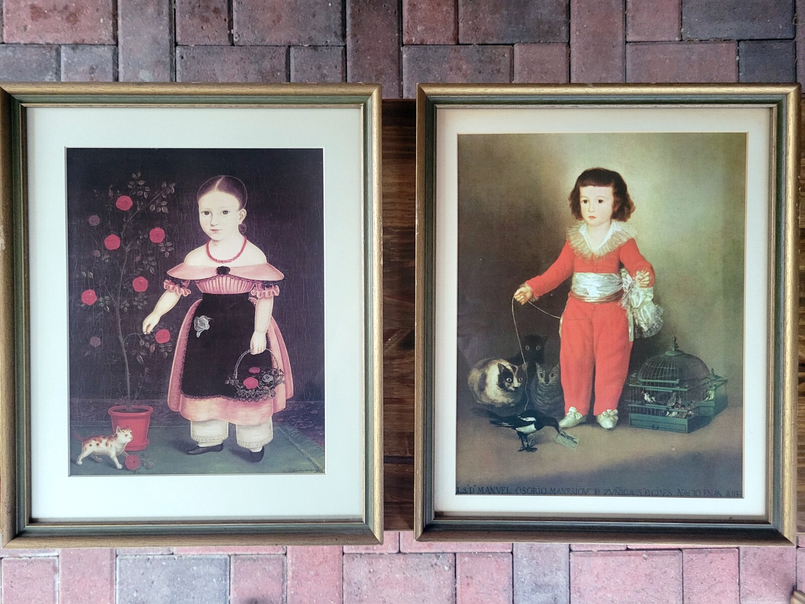 Vintage Framed Art Prints "Little Girl in Lavender" & "Red Boy" Set of Two 13x16