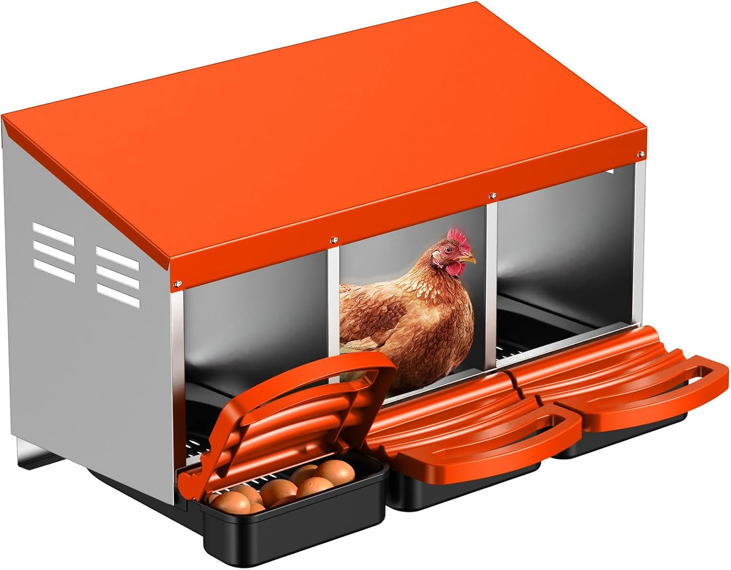 Chicken Nesting Boxes, Roll Away Laying Nest Box for Hens, Galvanized Steel with
