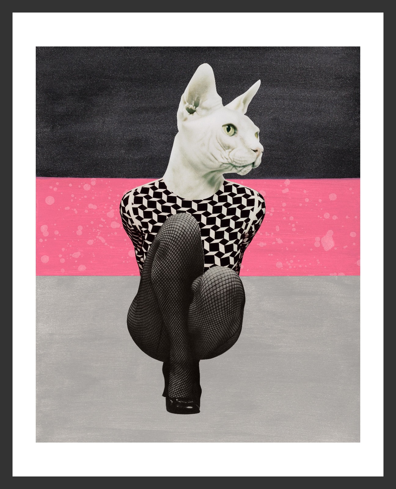 "JAZZ" CAT - ORIGINAL HAND-MADE MIXED-MEDIA COLLAGE ART 16x20 PRINT - Giclée