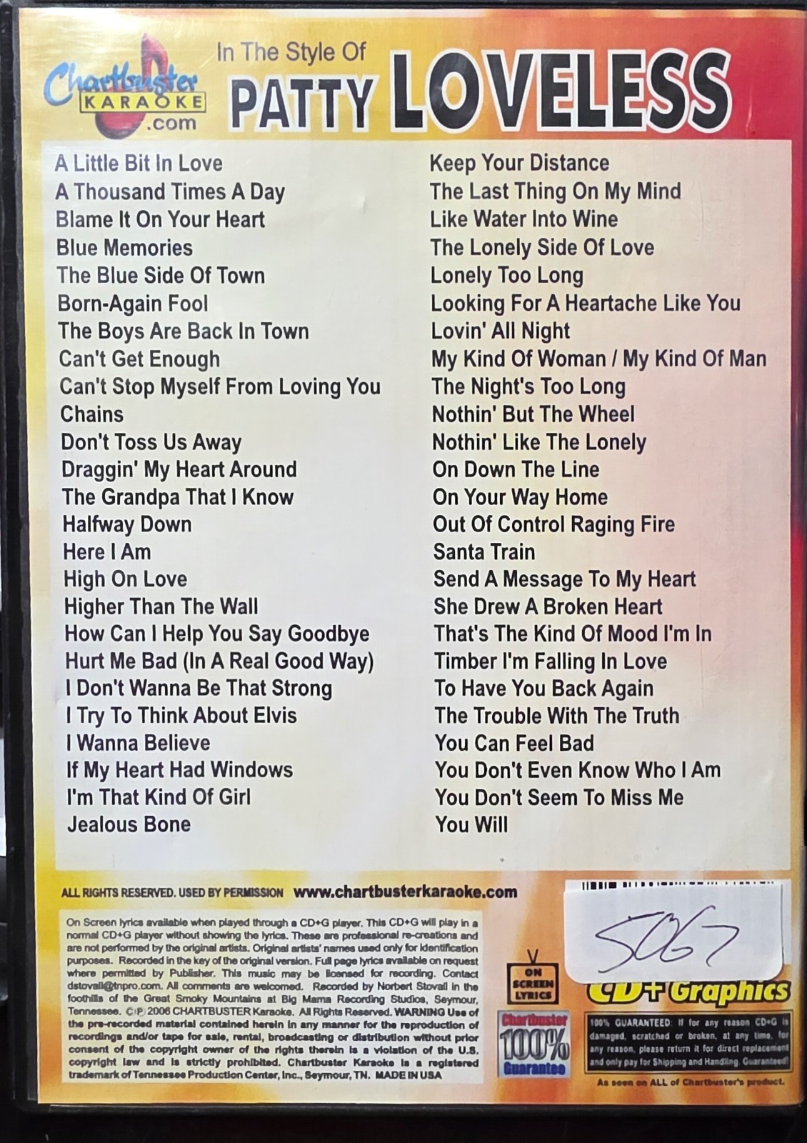 5067 PATTI  LOVELACE  CHARTBUSTER  (3 CDGS)   KARAOKE   CDGS LOT  LONG DRIVE