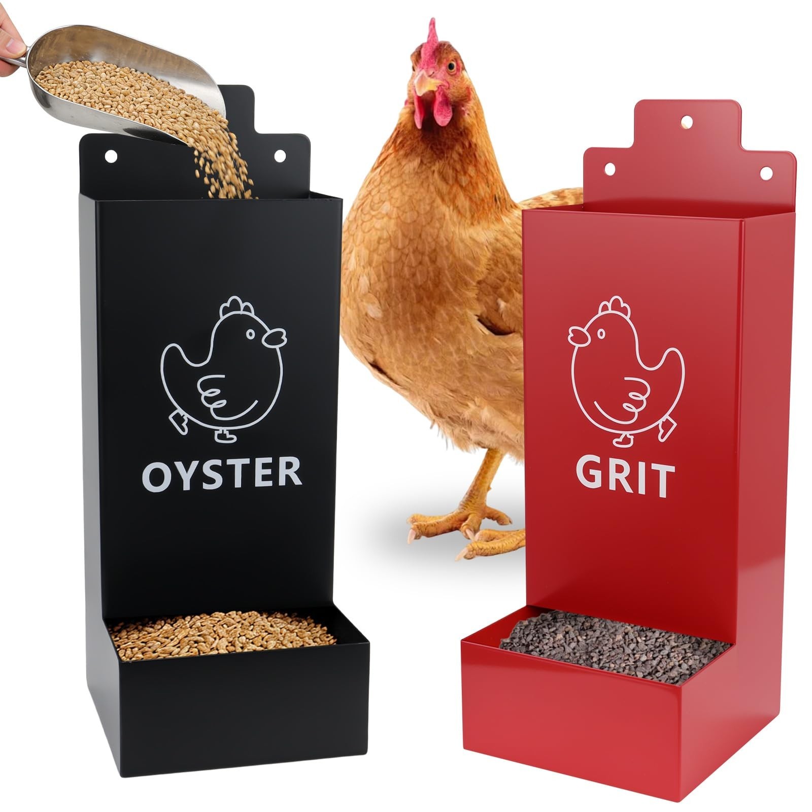 2 Pack Chicken Oyster Shell Feeder and Grit Feeder,1mm Thickness Metal Chicke...
