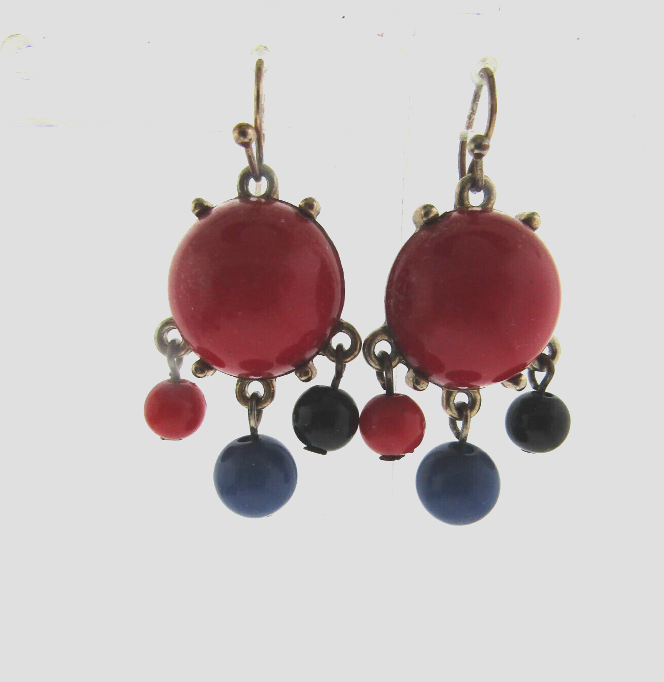 Red and Blue Lucite Bead Dangle Earrings