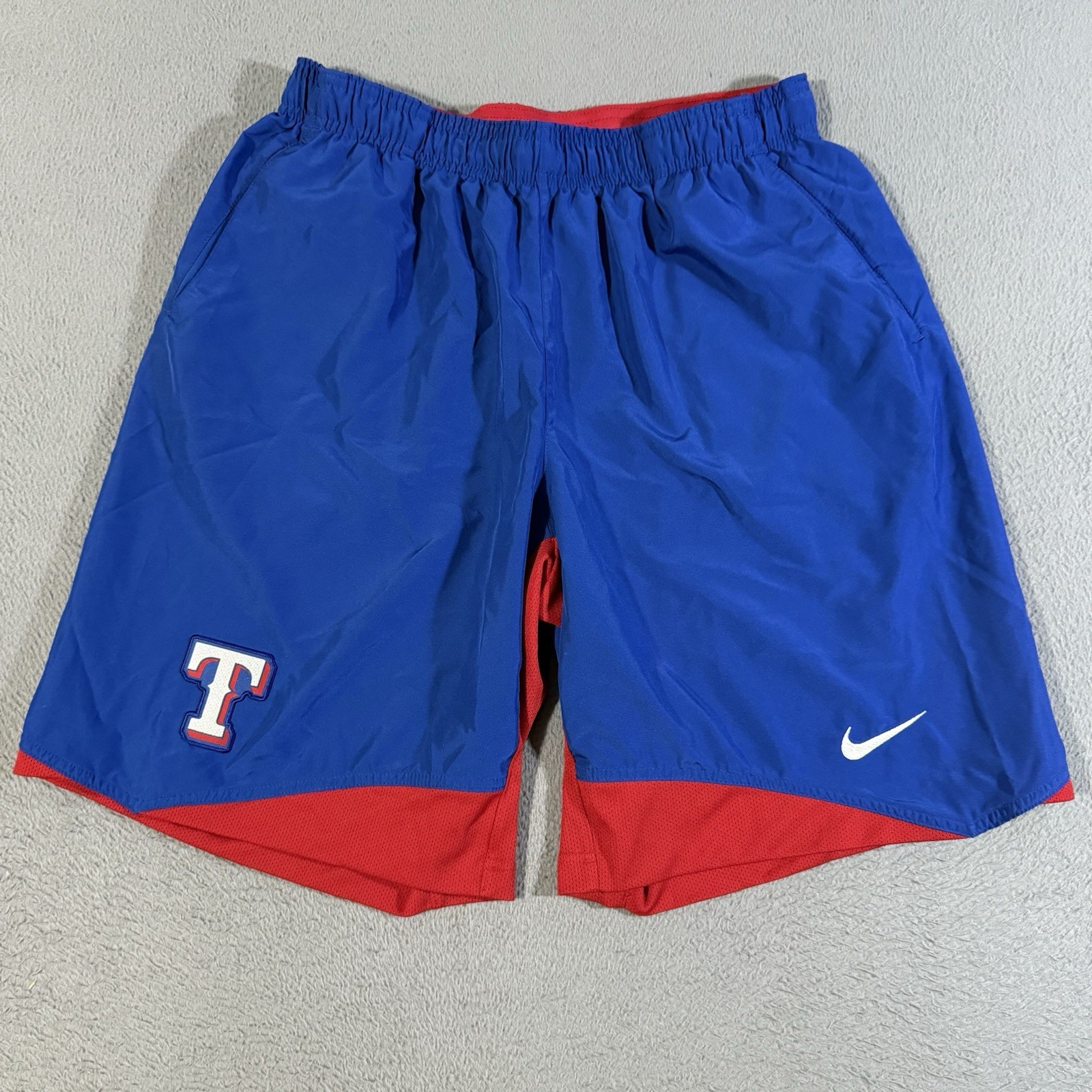 Nike Authentic Collection Texas Rangers Baseball Team Shorts Blue Red Size Large