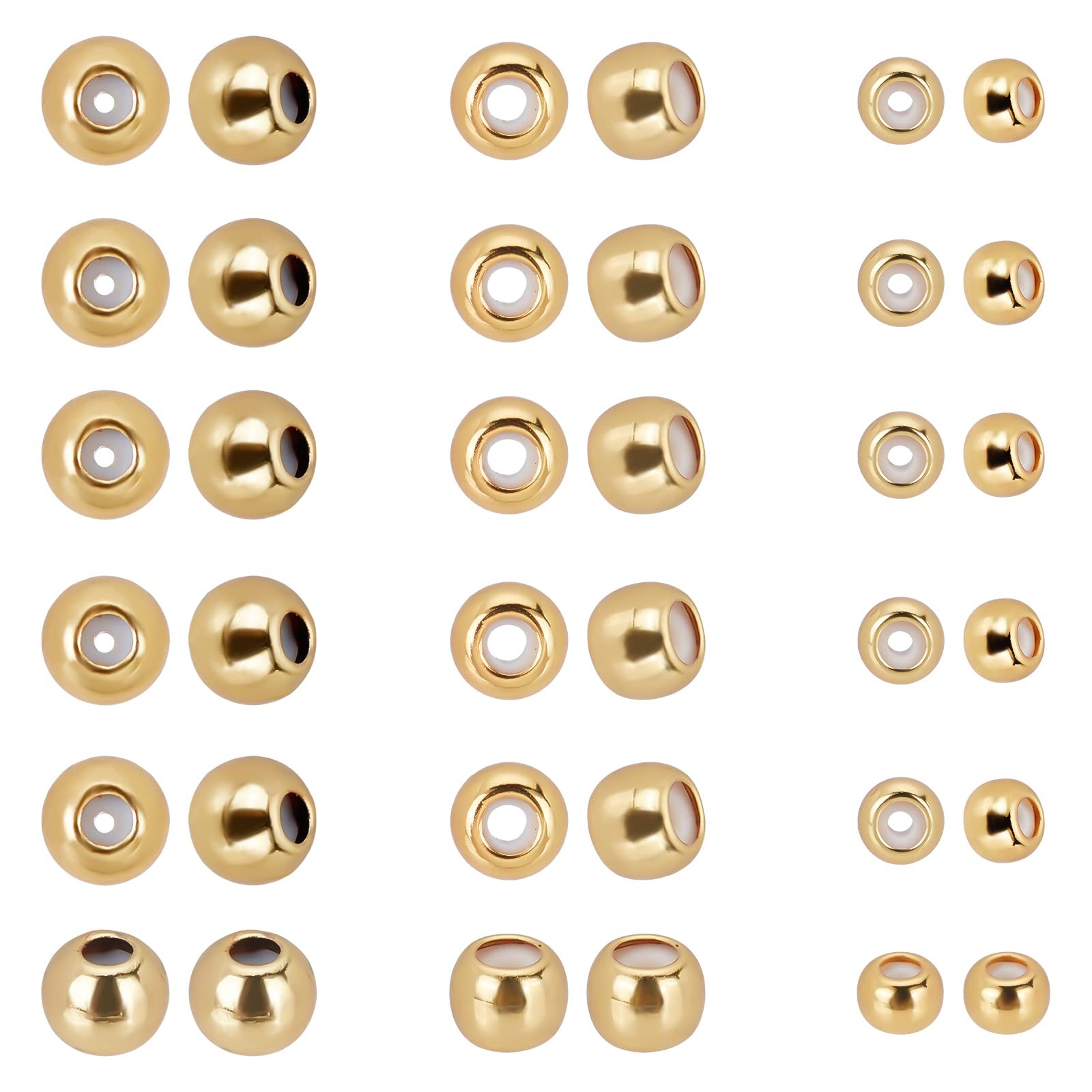 PH PandaHall 18K Gold Stopper Beads, 60pcs Silicone Slider 4/6/7mm, 