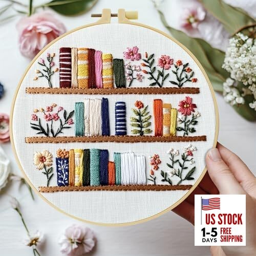  8'' Flowers Embroidery Kit for Beginners Stamped Books and Flowers Pattern 