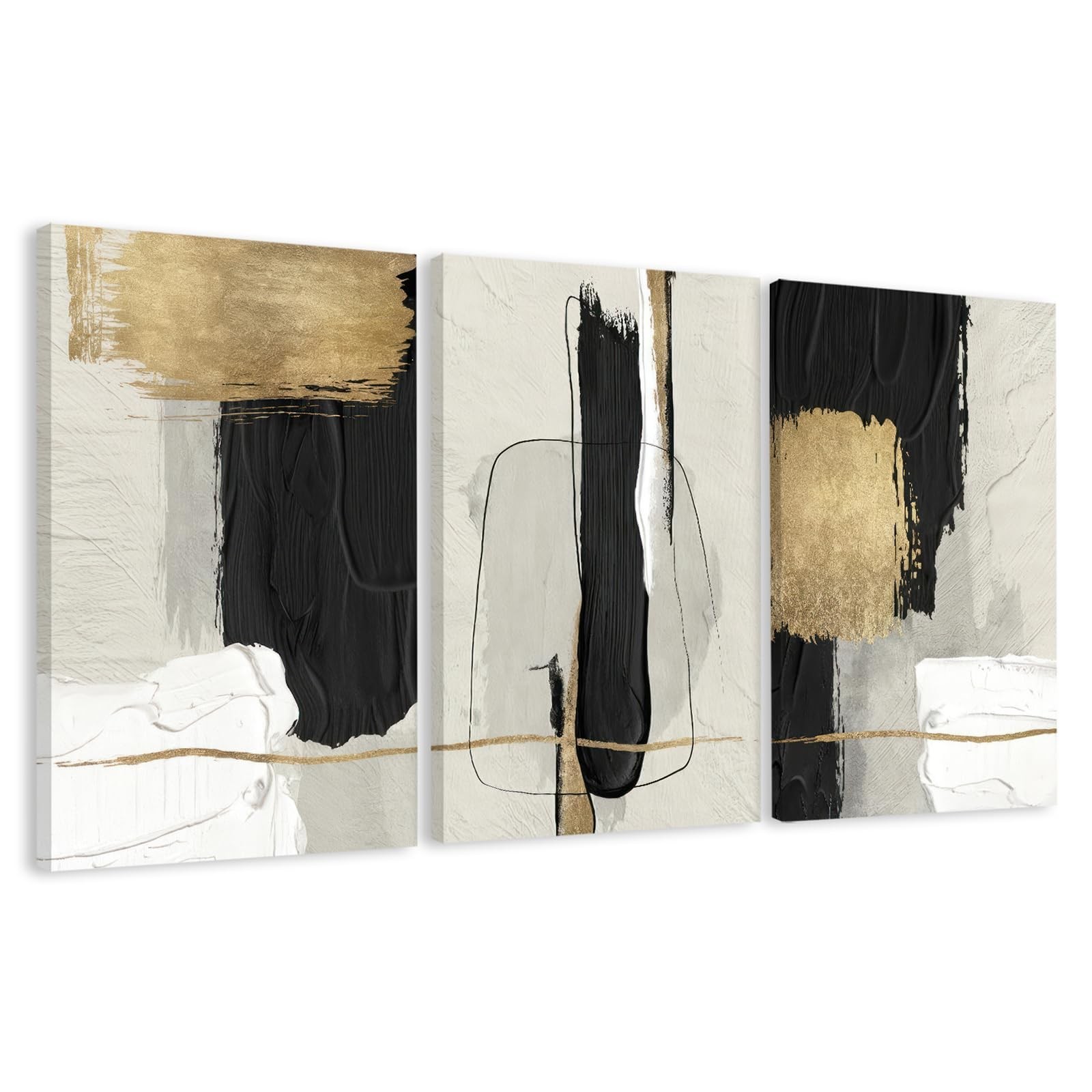 DUWQU 3 Piece Black and Gold Abstract Canvas Wall Art, Modern Black Gold and ...
