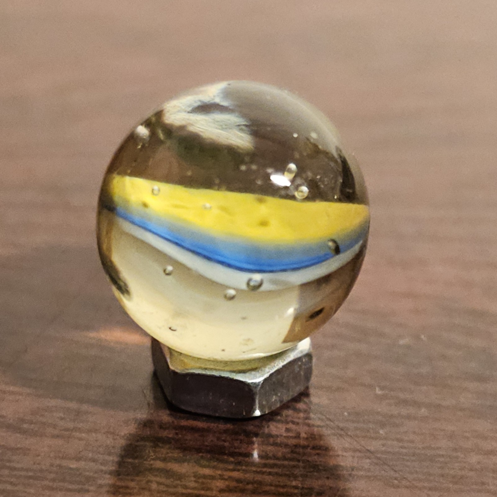  Tri-color Blue Yellow White Banana .593" Glass Marble