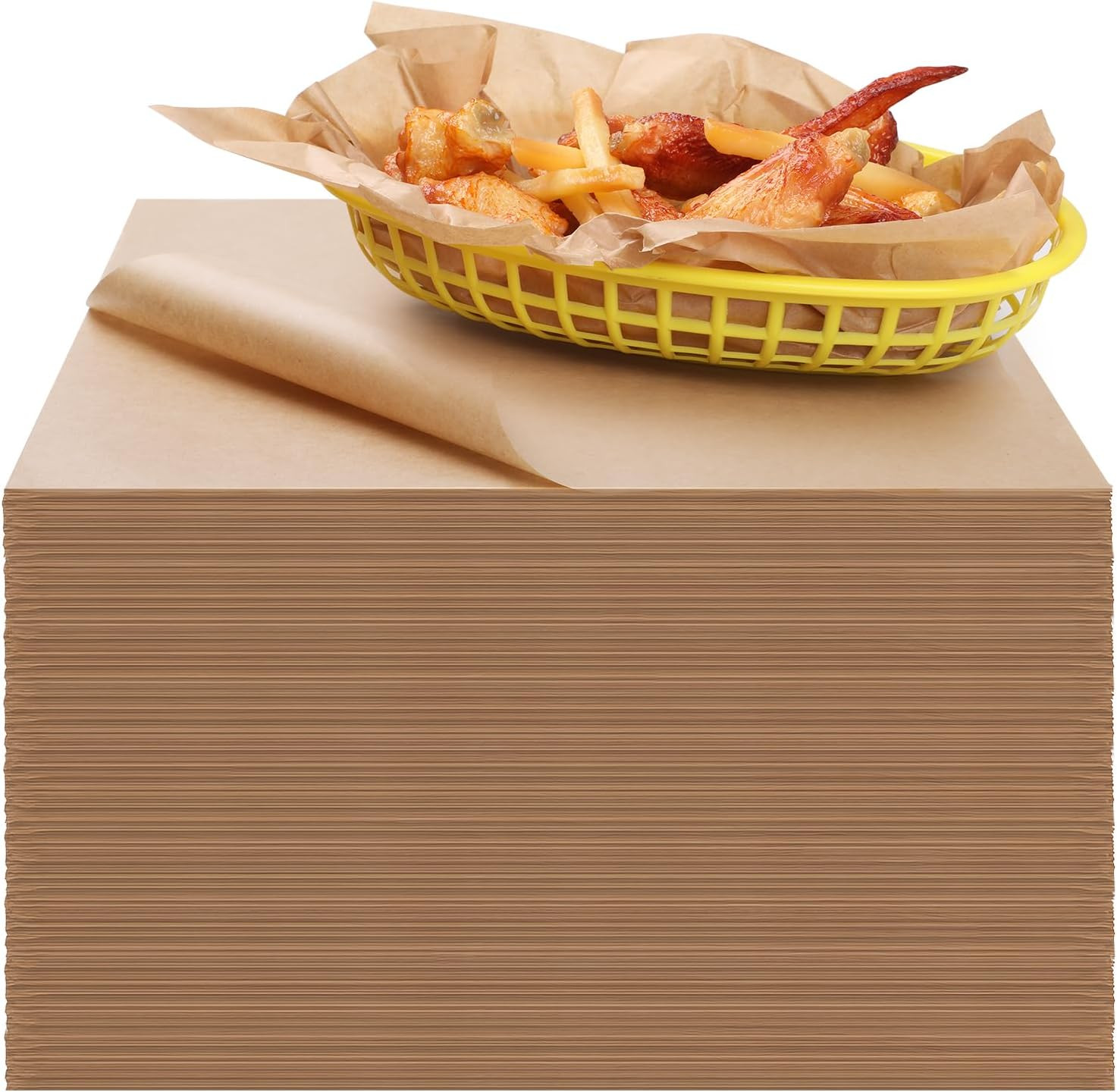 Unbleached Waxed Deli Paper Sheets 12 * 12 Inch, 100 Pcs Food Basket Liners for 