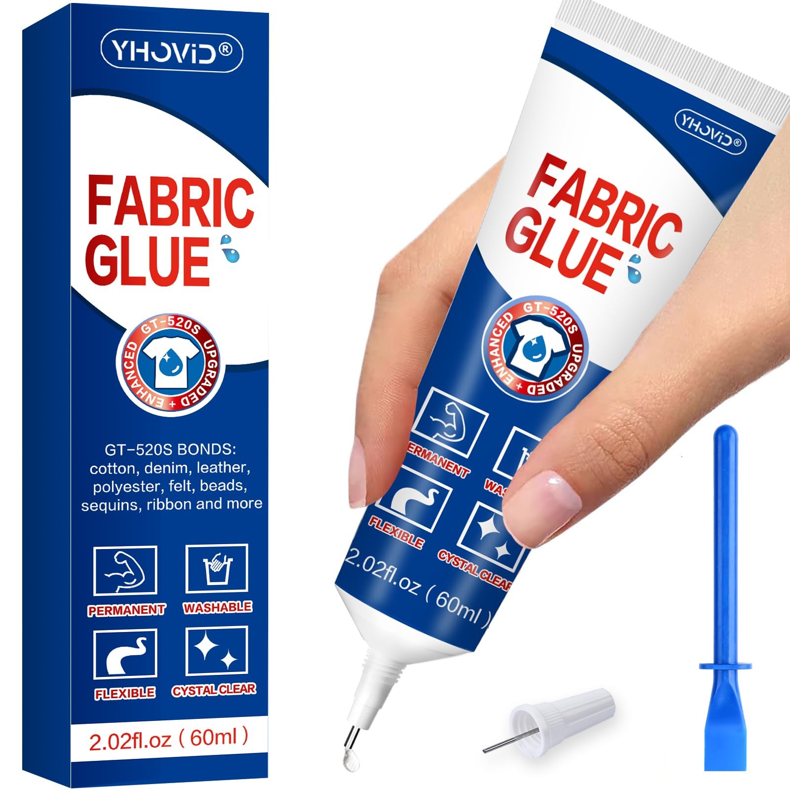 Fabric Glue for Clothing Permanent Washable, 60ML Liquid Stitch, Clear 