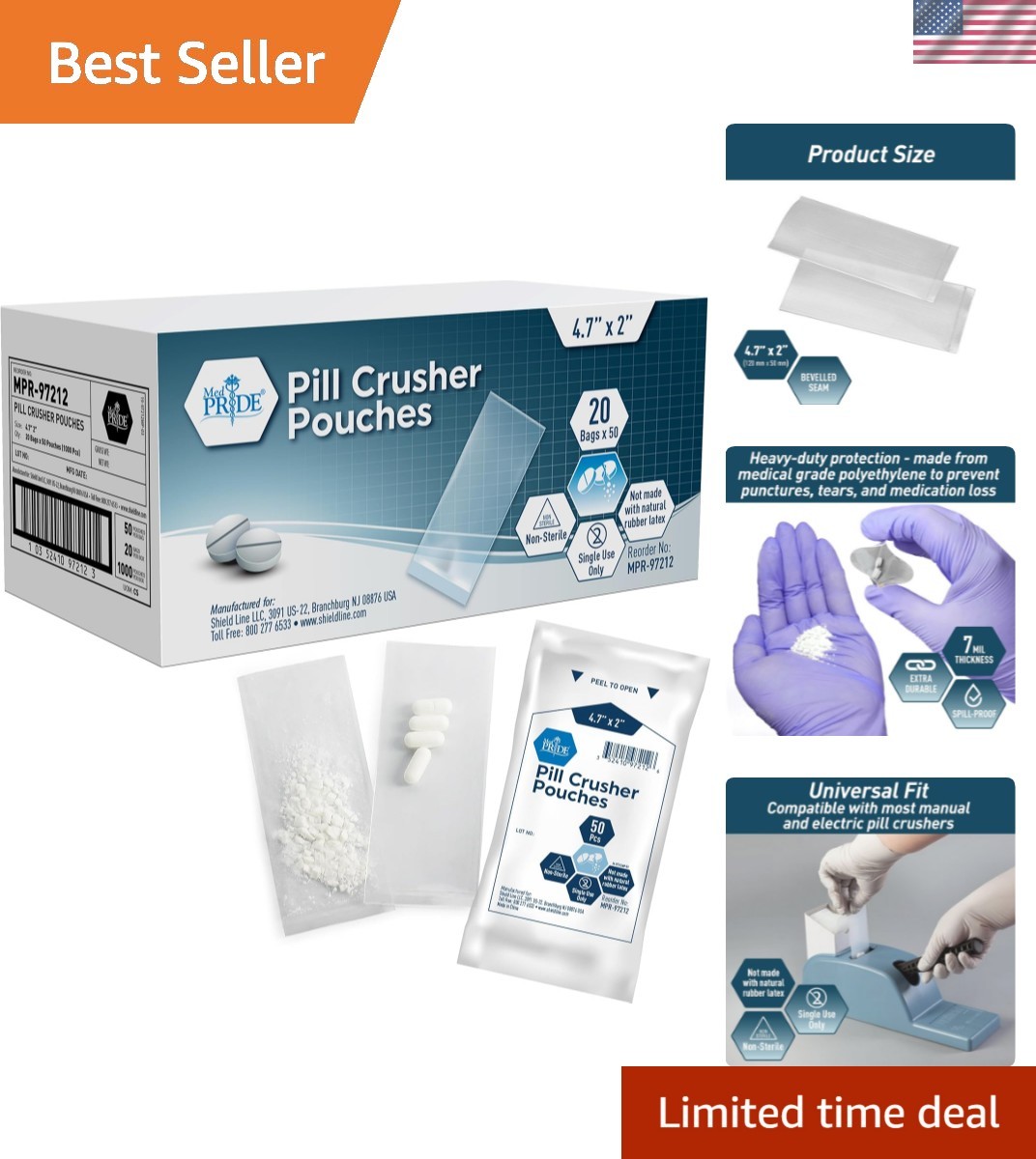 Pill Crusher 4.7”x2'' Pouches ”– Pack of 1000 Disposable Medicine Crushers – ...