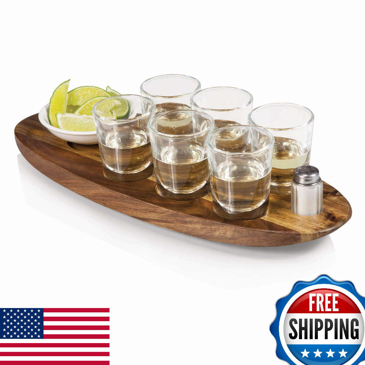 Picnic Time LEGACY Cantinero Tequila Shot Glass Set w/ Tray, Ceramic Dish, Salt