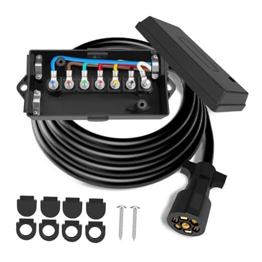  7 Pin Trailer Wiring Harness, 8 FT Heavy Duty 7 Way Trailer Wiring Harness 