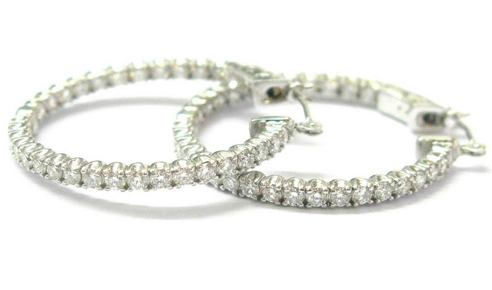 Inside Out Diamond Hoop Earrings 14Kt White Gold 60-Stones 1" 1.70Ct
