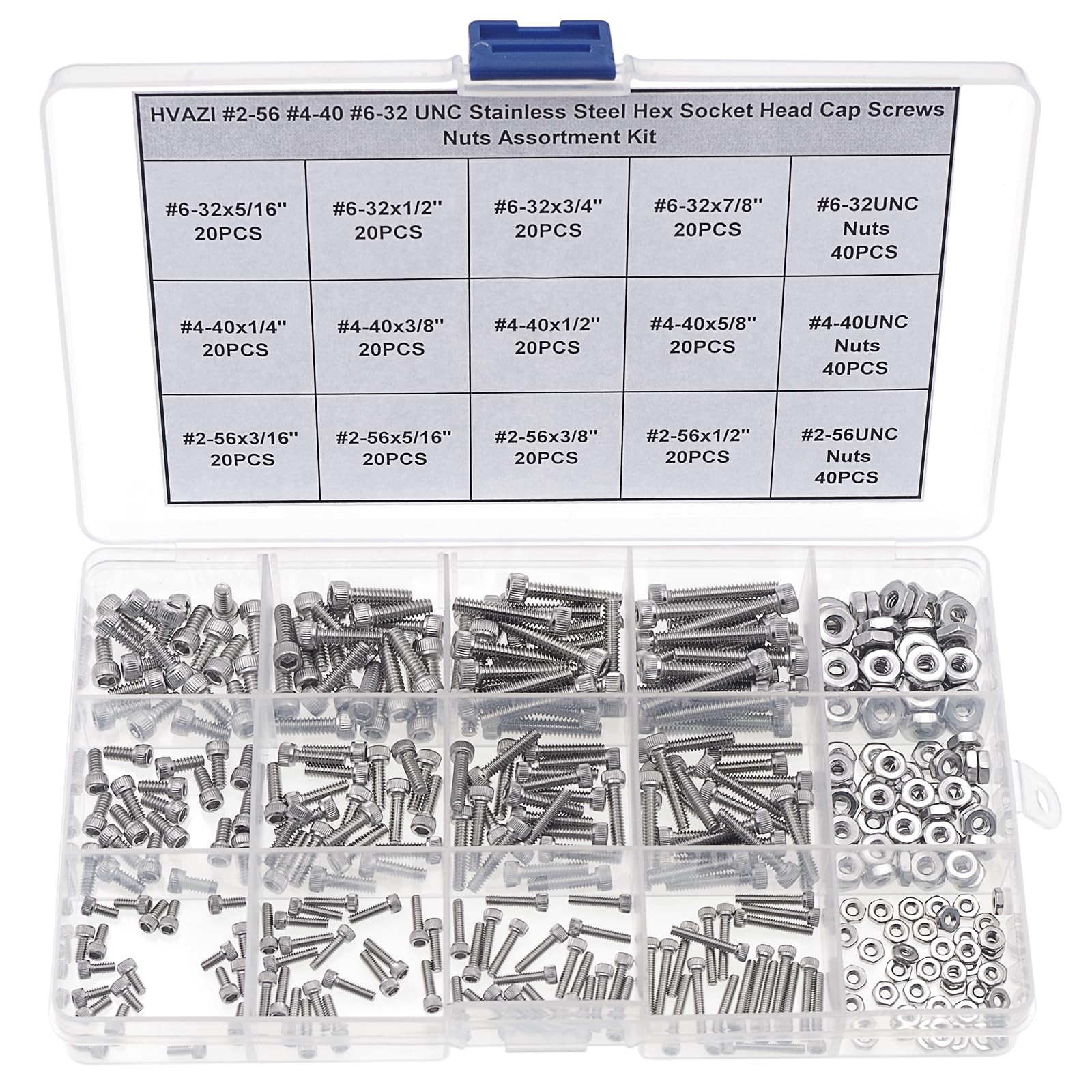 #2-56#4-40#6-32 UNC Stainless Steel Socket Head Cap Screws Nuts Assortment Ki...