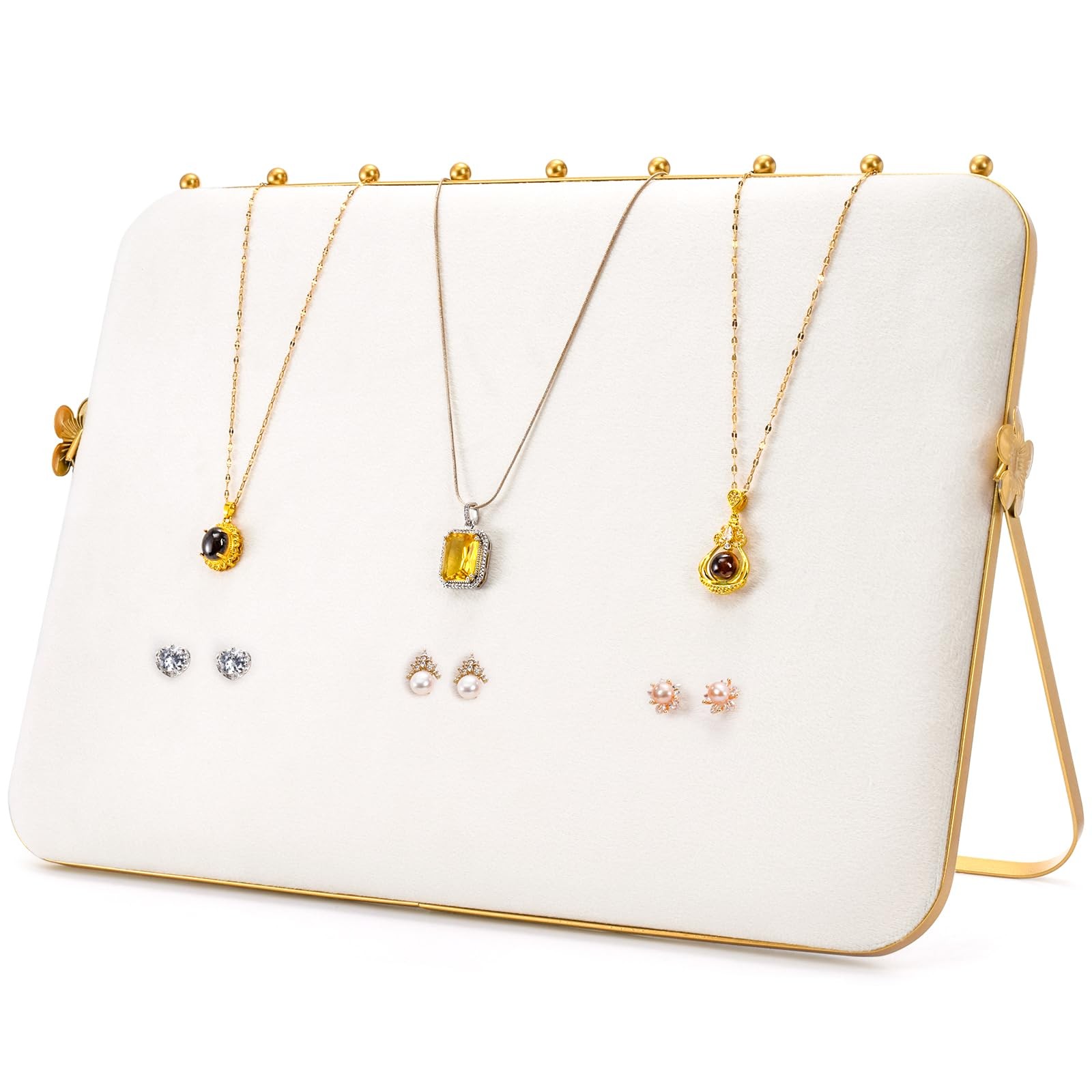 Velvet Necklace Display Stand, Beige & Gold Necklace Jewelry Showcase Holder,...