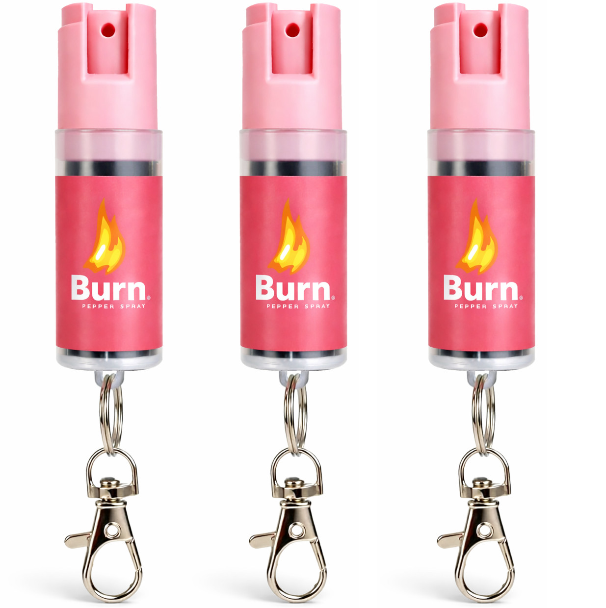 3 Pack Burn Pepper Spray Keychain – 0.5 oz Maximum Strength OC Self Defense Pink