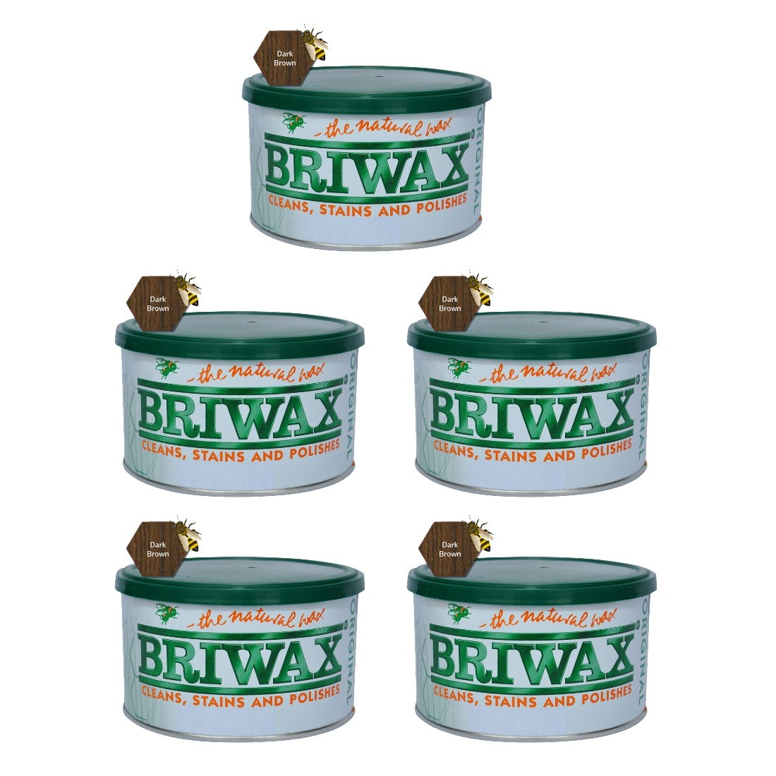 1 Lb Dark Brown Furniture Wax Polish by Briwax, Cleans Stains & Polishes, 5 Pack