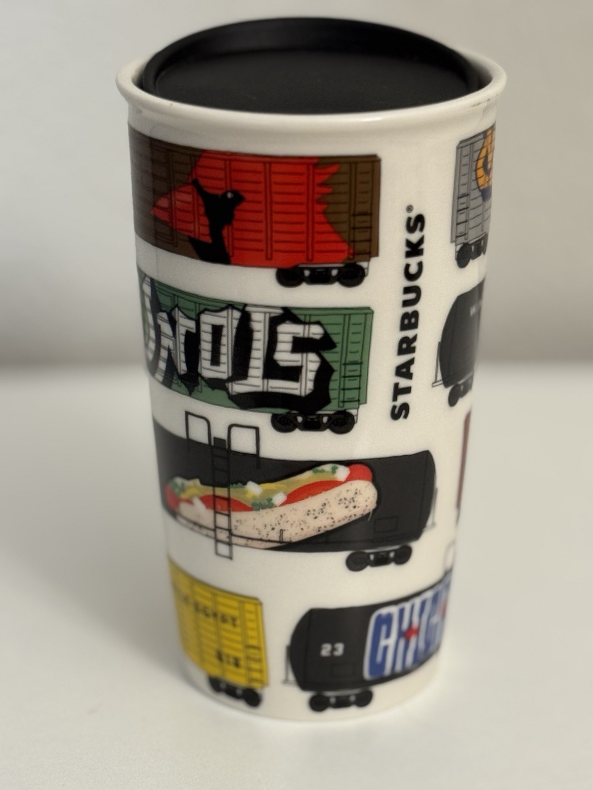 Starbucks Rare Chicago Train Ceramic Insulated Travel Tumbler 12oz Graffiti 2016