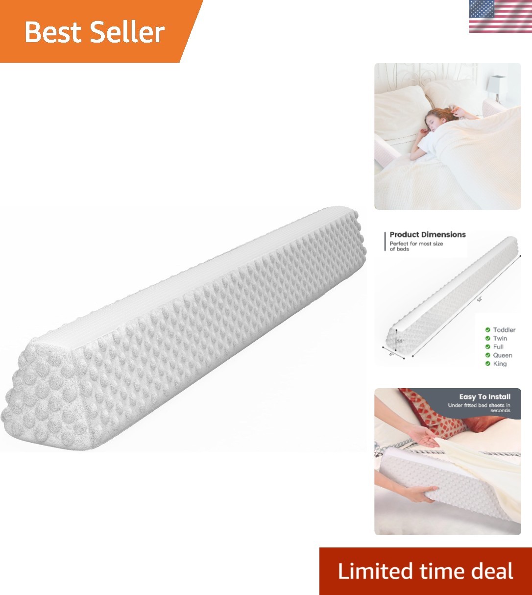Baby Bed Bumpers for Toddlers Foam Bed Guard Rail for Kids Bed Toddler Bed Bu...