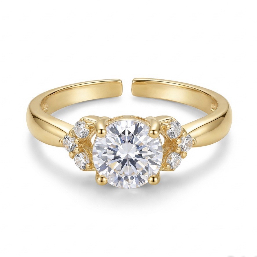 18K Gold Plated Stainless Steel Adjustable Non-Tarnish Women Luxury Ring 50