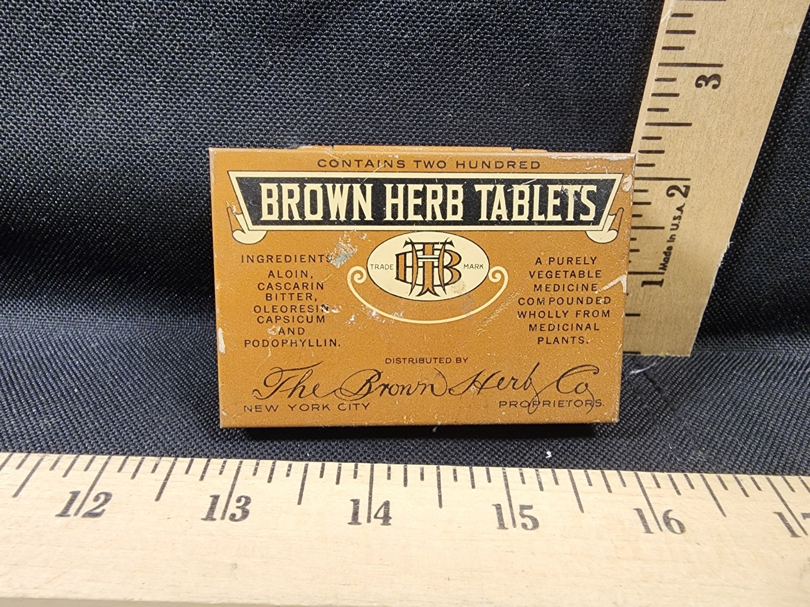 Vintage Advertising Tin Brown Herb Tablets Metal Empty Great Shape General Store