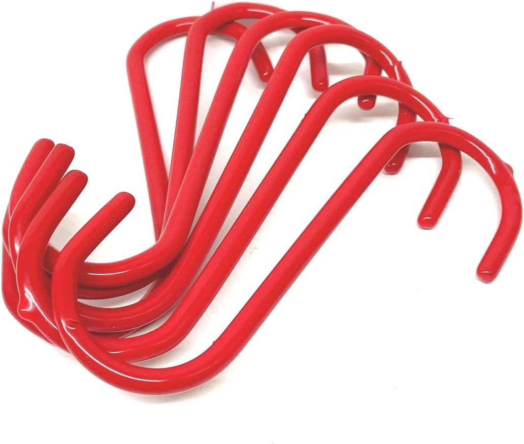 Red PVC Coated S Shape Utility Hook Set - Pack of 6, 5 inches Length, 1.3” Hook 