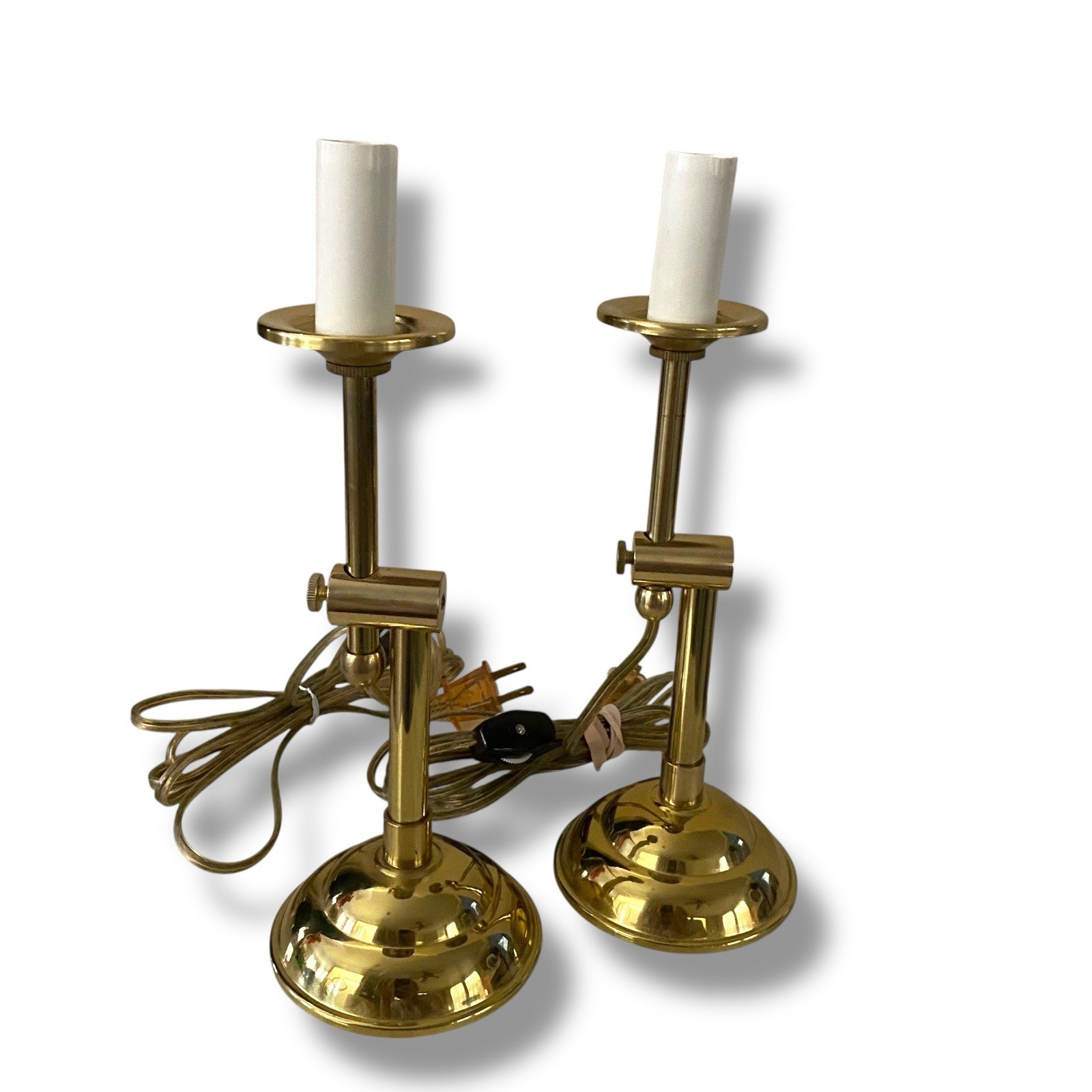 Vintage Mid Century Brass Adjustable Height Table Lamps Set Two 10” Bedside