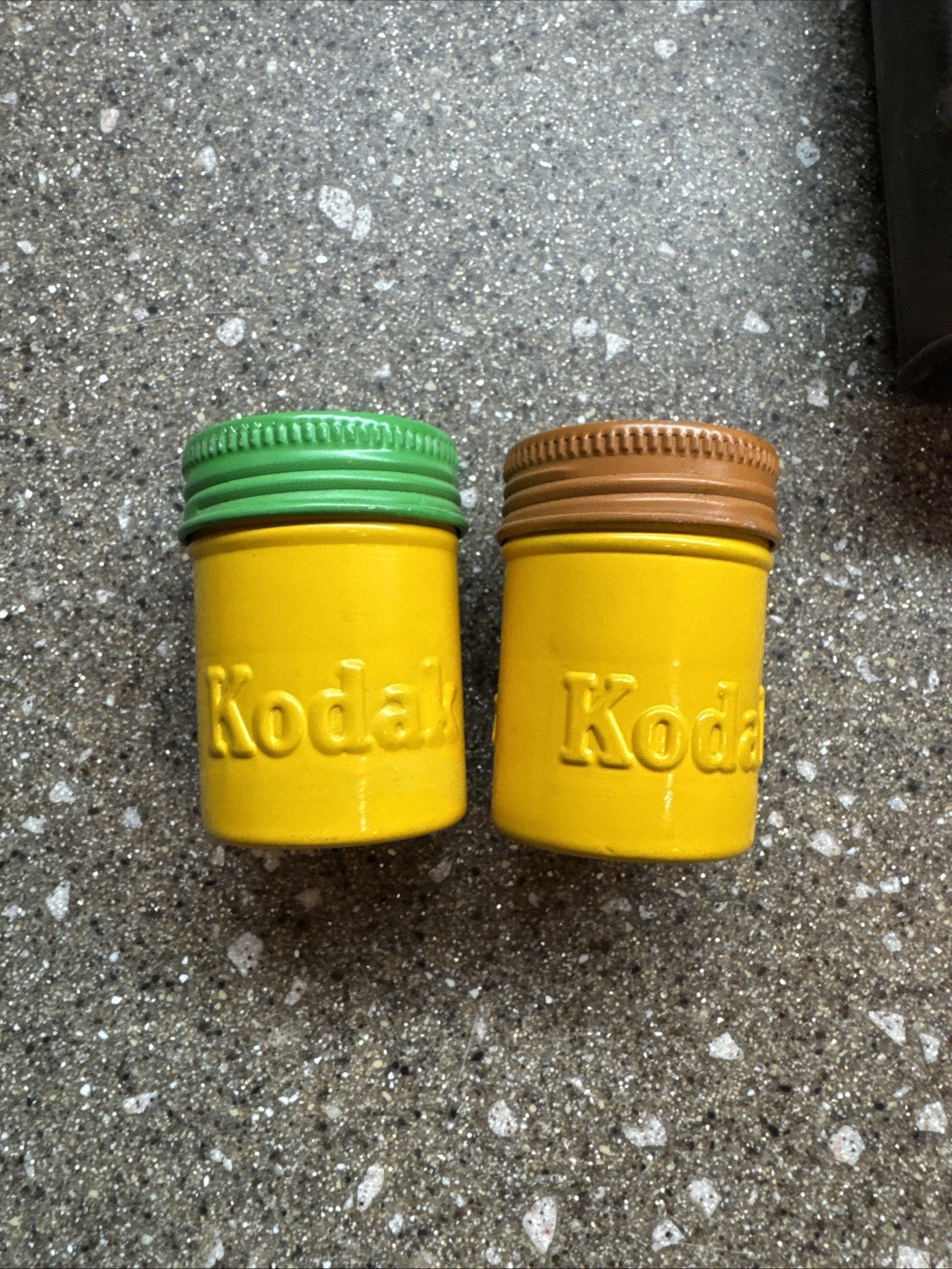 Lot of 2 Vintage Kodak Metal Film Canisters w/ Screw On Lids With Spent Film