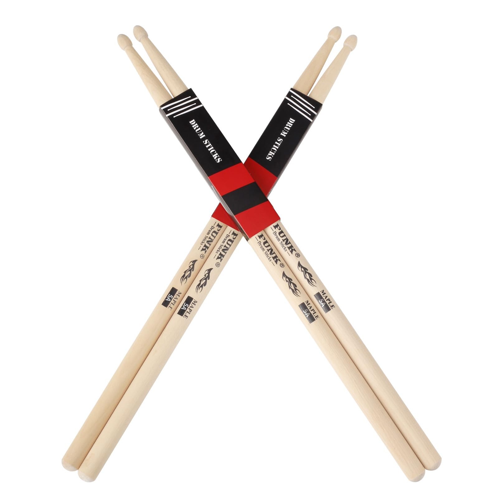 2 pairs Drum Sticks 5A Maple Wood Tip DrumStick,Ideal for Drummers of All... 