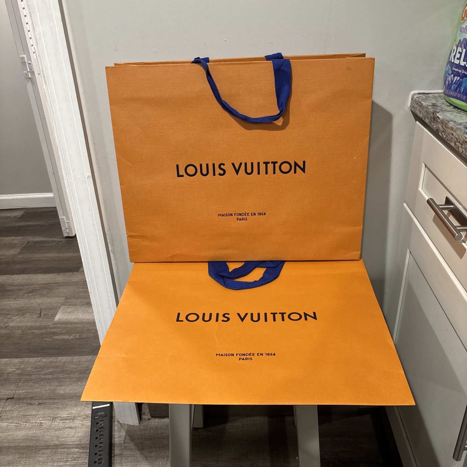 LOUIS VUITTON  2 Large XL Authentic Gift Shopping Paper Bag Orange 21”x19”x5”
