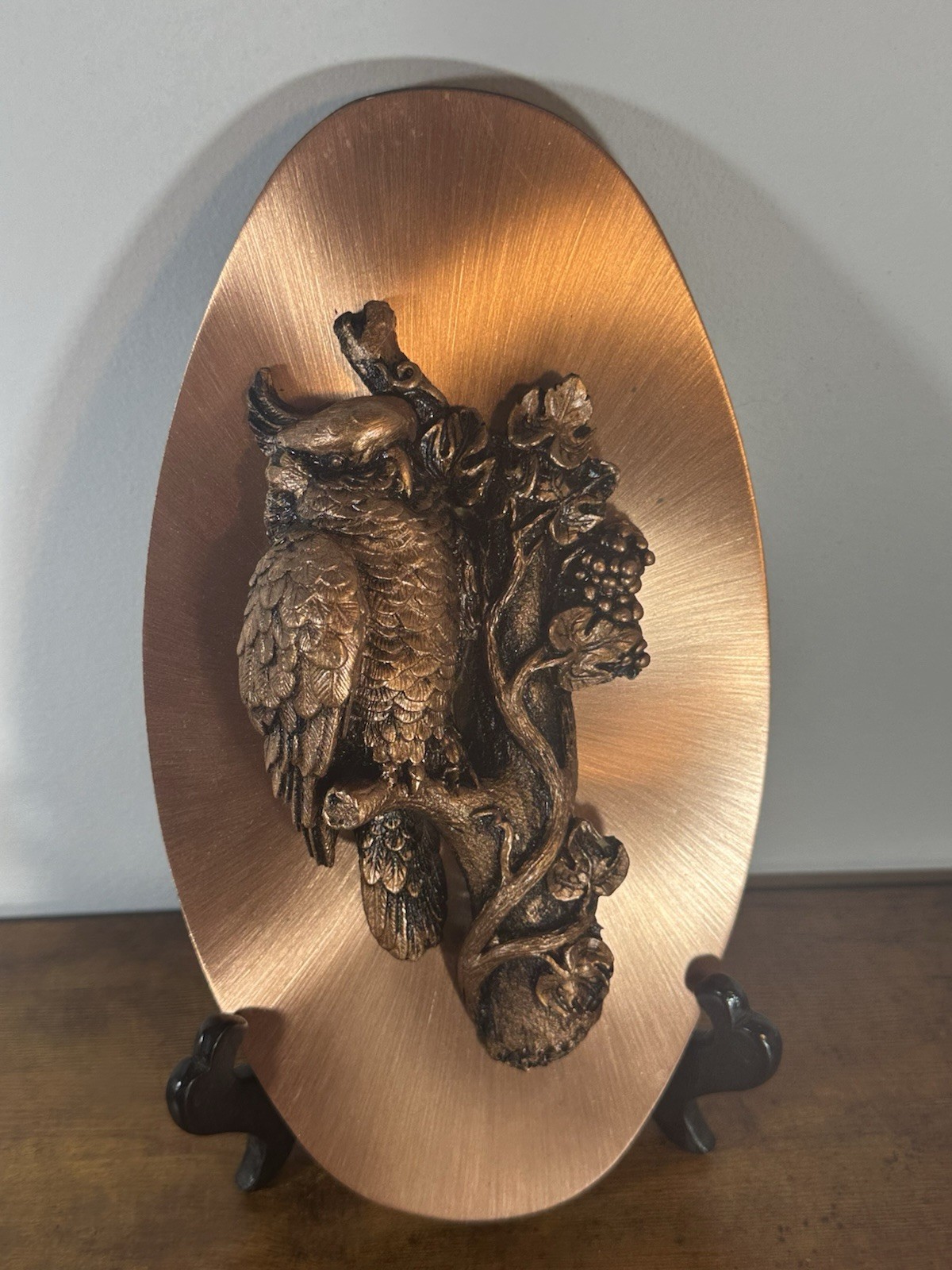 Vintage Copper Style 3D Horned Owl Wall Art Plaque MCM Mid-Century Modern 10x5