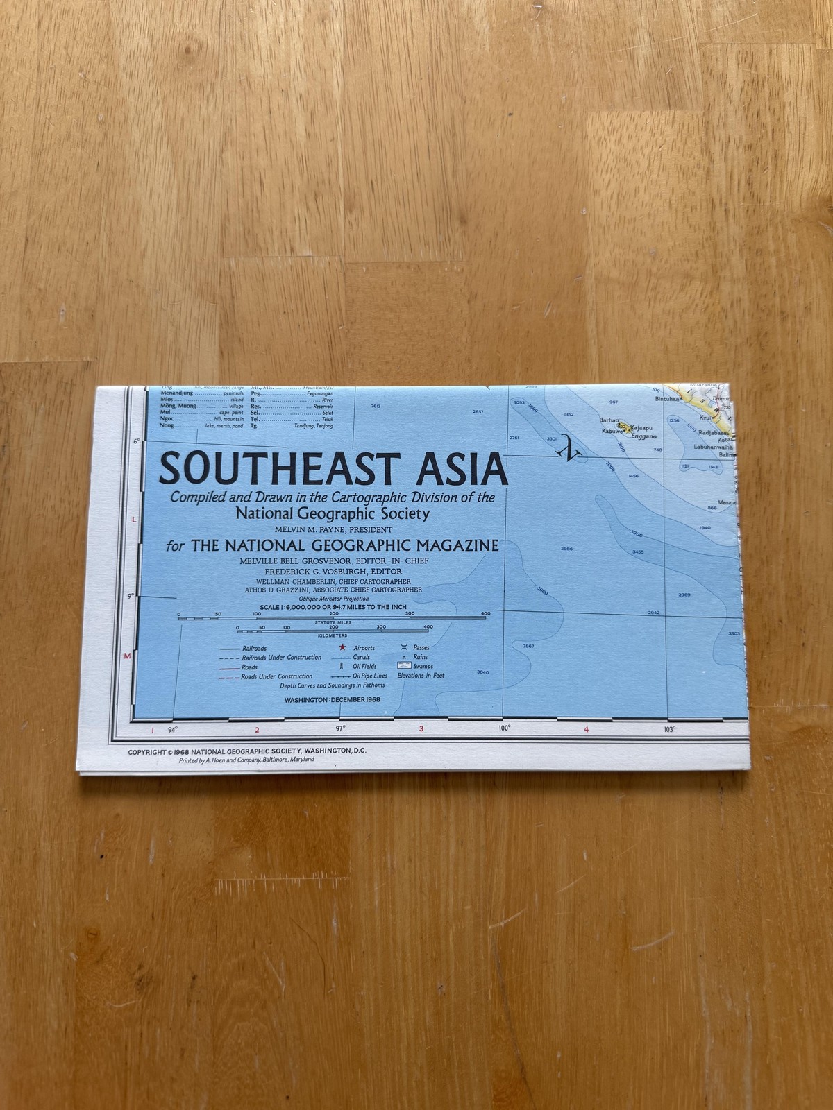 Vintage 1969 National Geographic Map Southeast Asia Fold Out Large Wall Poster