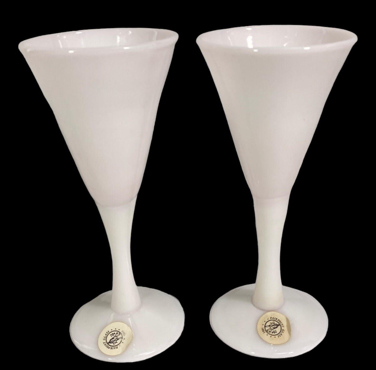 Lot 2 PAIRPOINT Goblets Flutes White Pedestal Iridescent Formal Wedding VTG Tags
