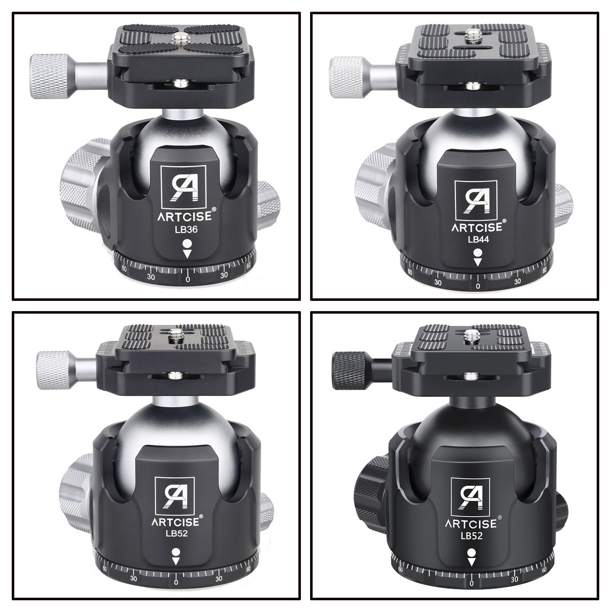 44/52MM Heavy Duty Tripod BallHead Low Profile Tripod Head CNC Camera BallHead