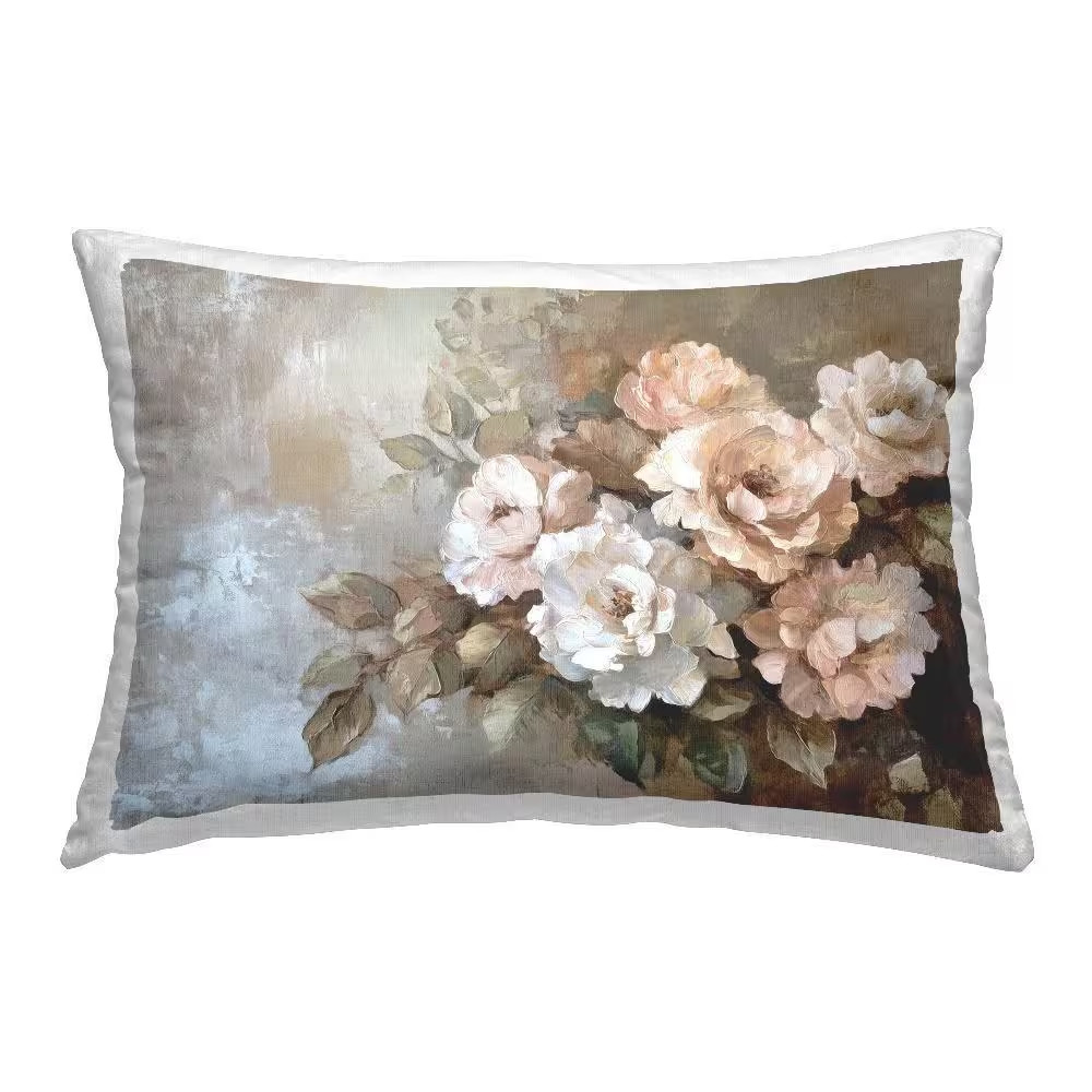 Pastel Budding Blooms Pink Floral Polyester 14 In. X 20In. Throw Pillow