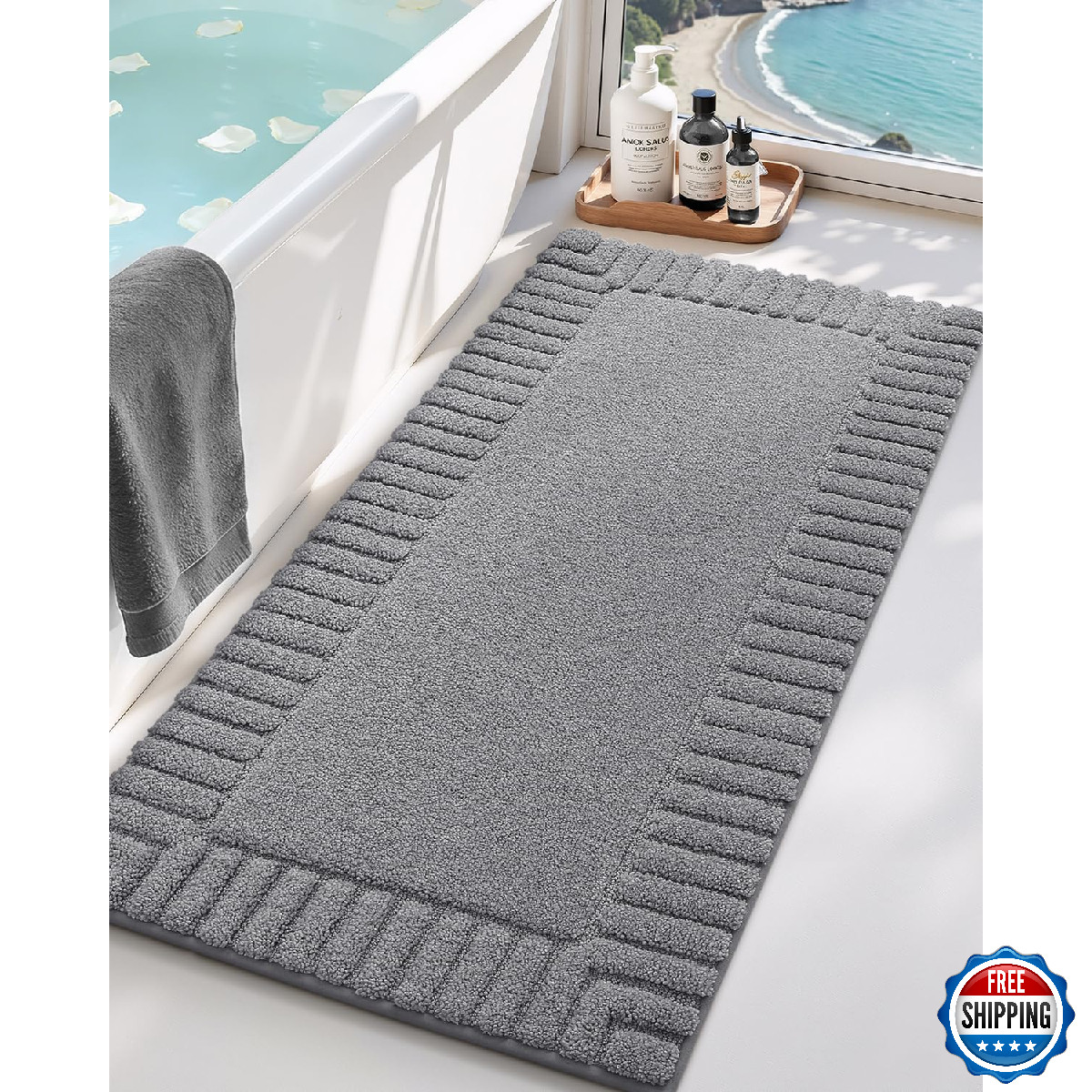 Color&Geometry 24"x43" Dark Grey Absorbent Bathroom Runner Rug Bath Mat