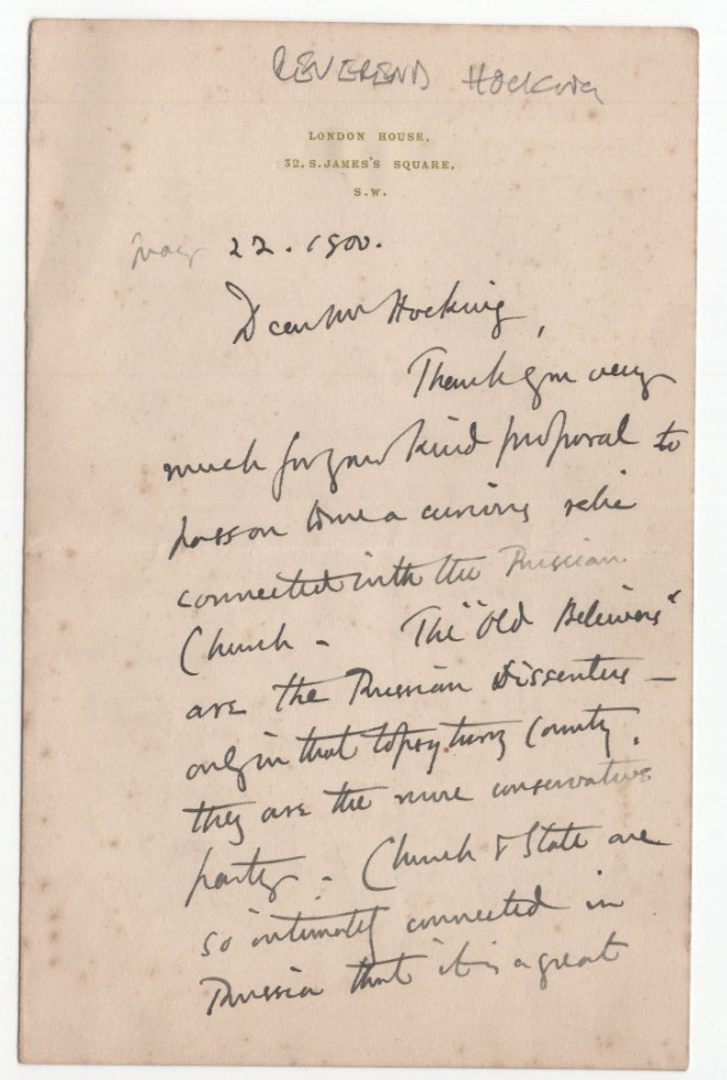 Mandell Creighton as Bishop of London Signed Letter 1900 / Autographed