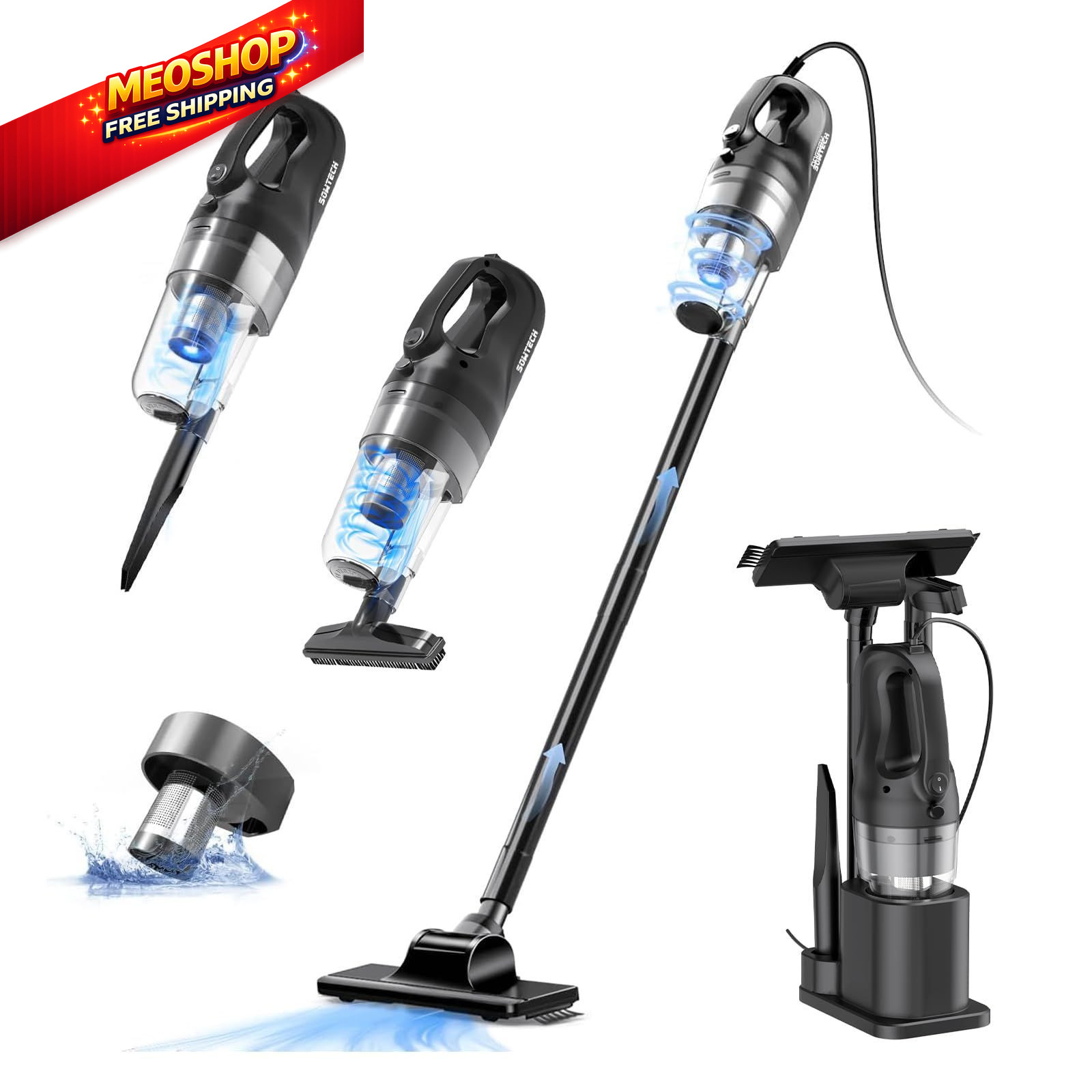 SOWTECH Corded Vacuum Cleaner, Super Power Suction Stick Black 