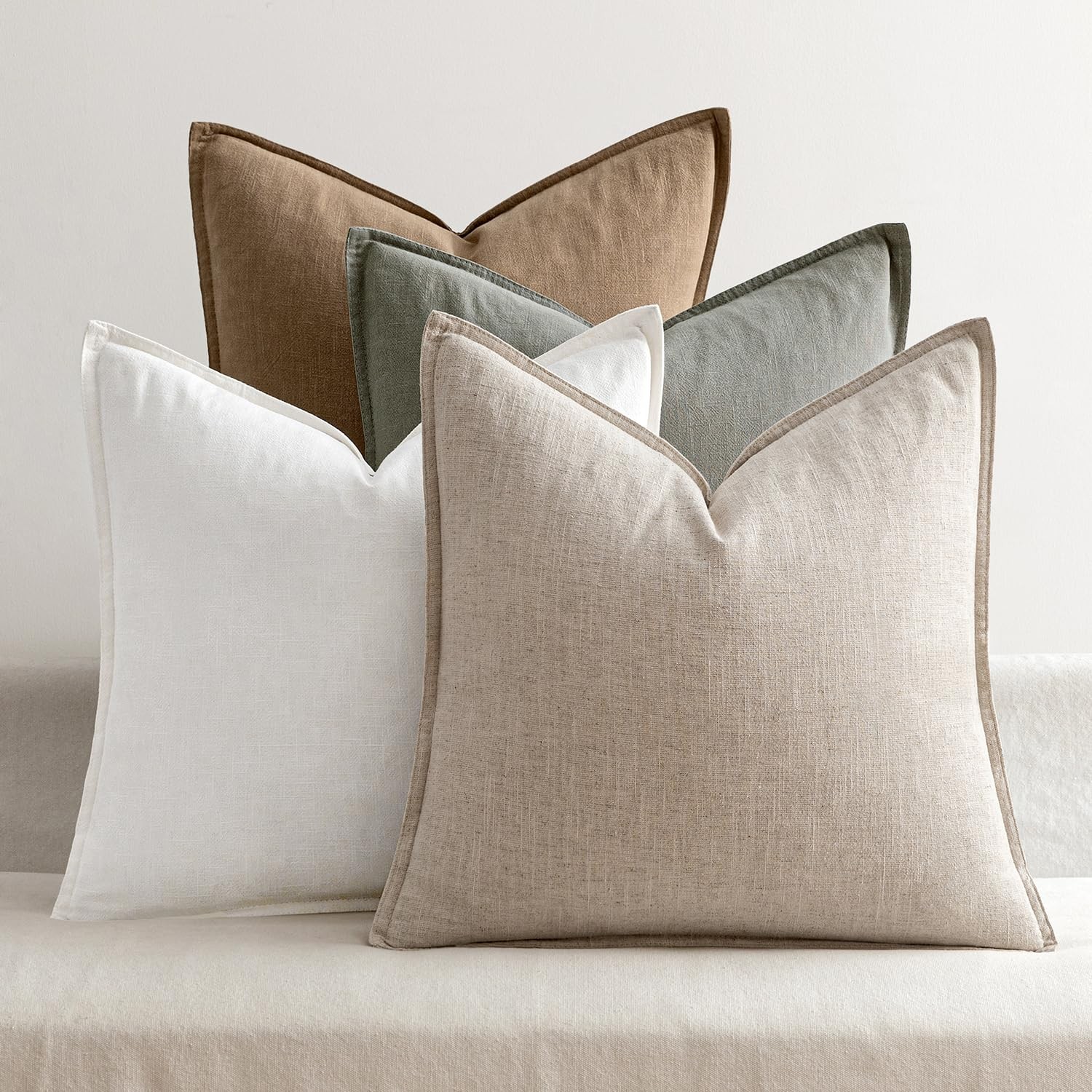 MIULEE Neutral Linen Pillow Covers Pack of 4 18" x (Pack 4), 