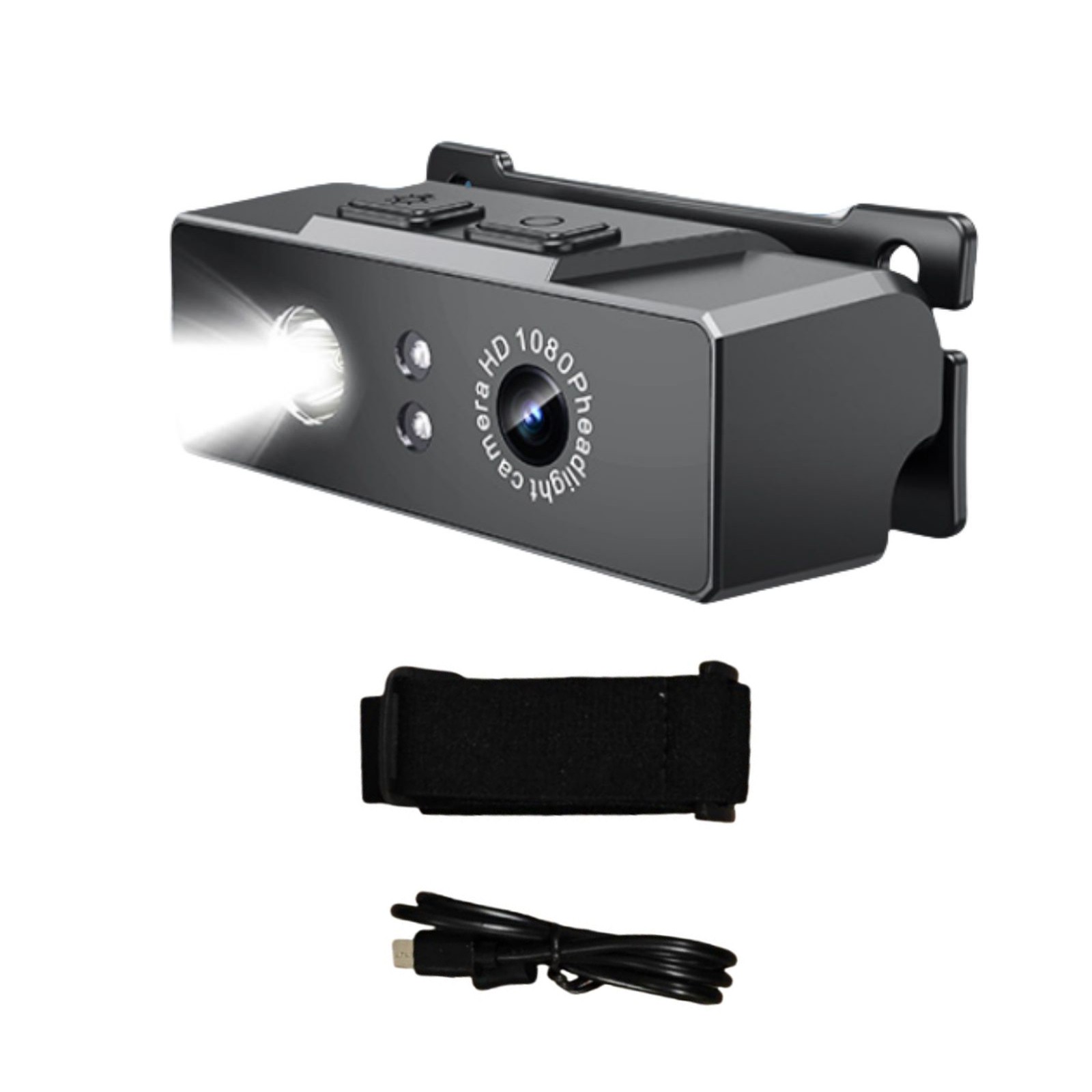 2 in 1 Head-mounted Action Camera 1080P HD Outdoor Sport Camcorder w/ LED Light